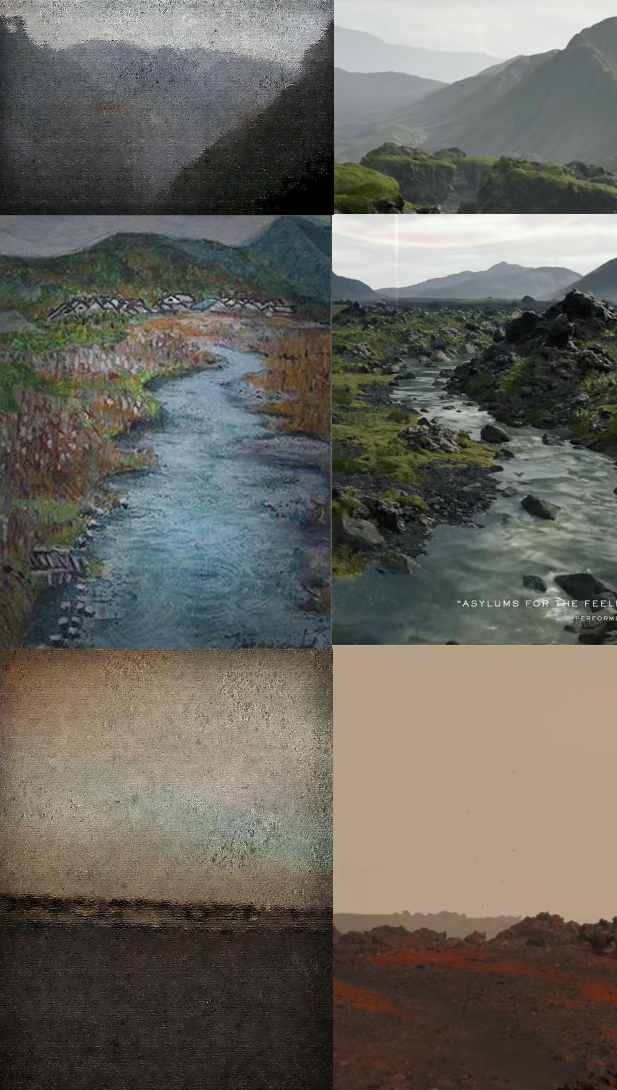 PT paintings are on the left, Death Stranding landscapes are on the right.