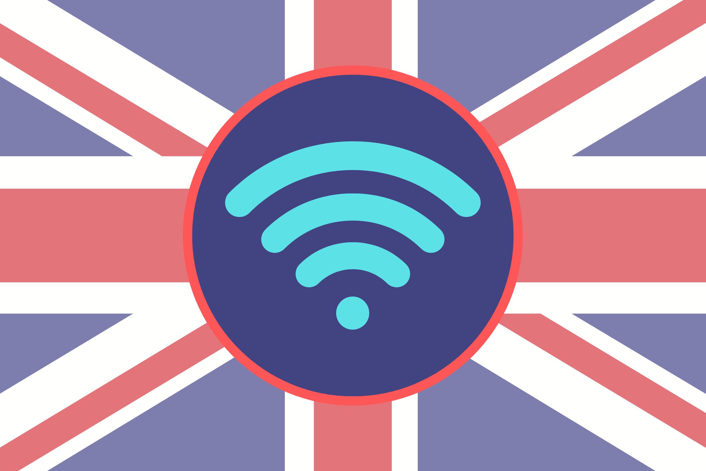 A Union Flag representing the UK with a wifi symbol in the center.