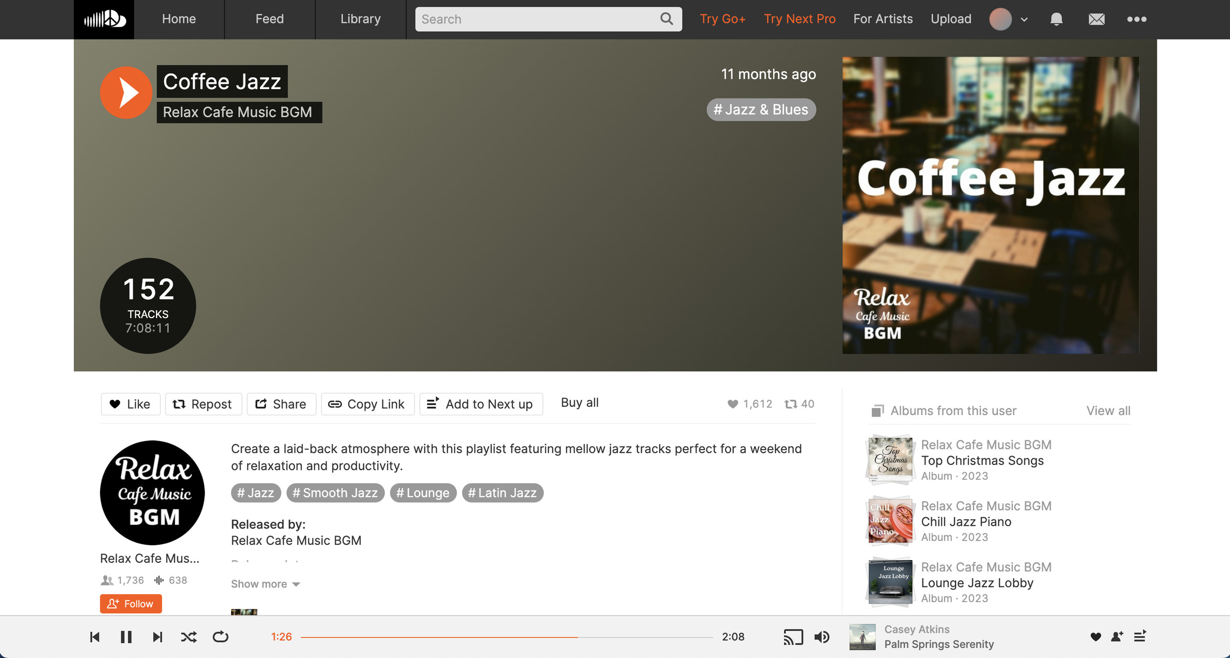 SoundCloud page features Coffee Jazz.
