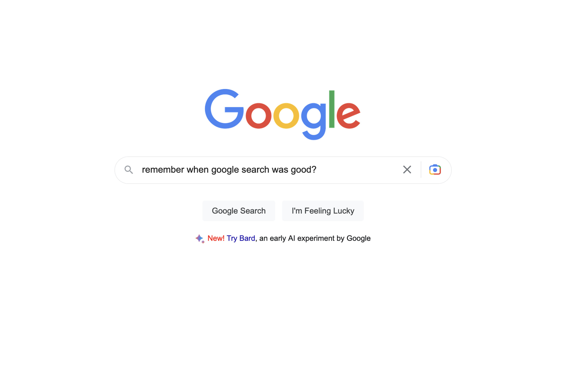 A screenshot of a Google search query. The query is “remember when google search was good?”