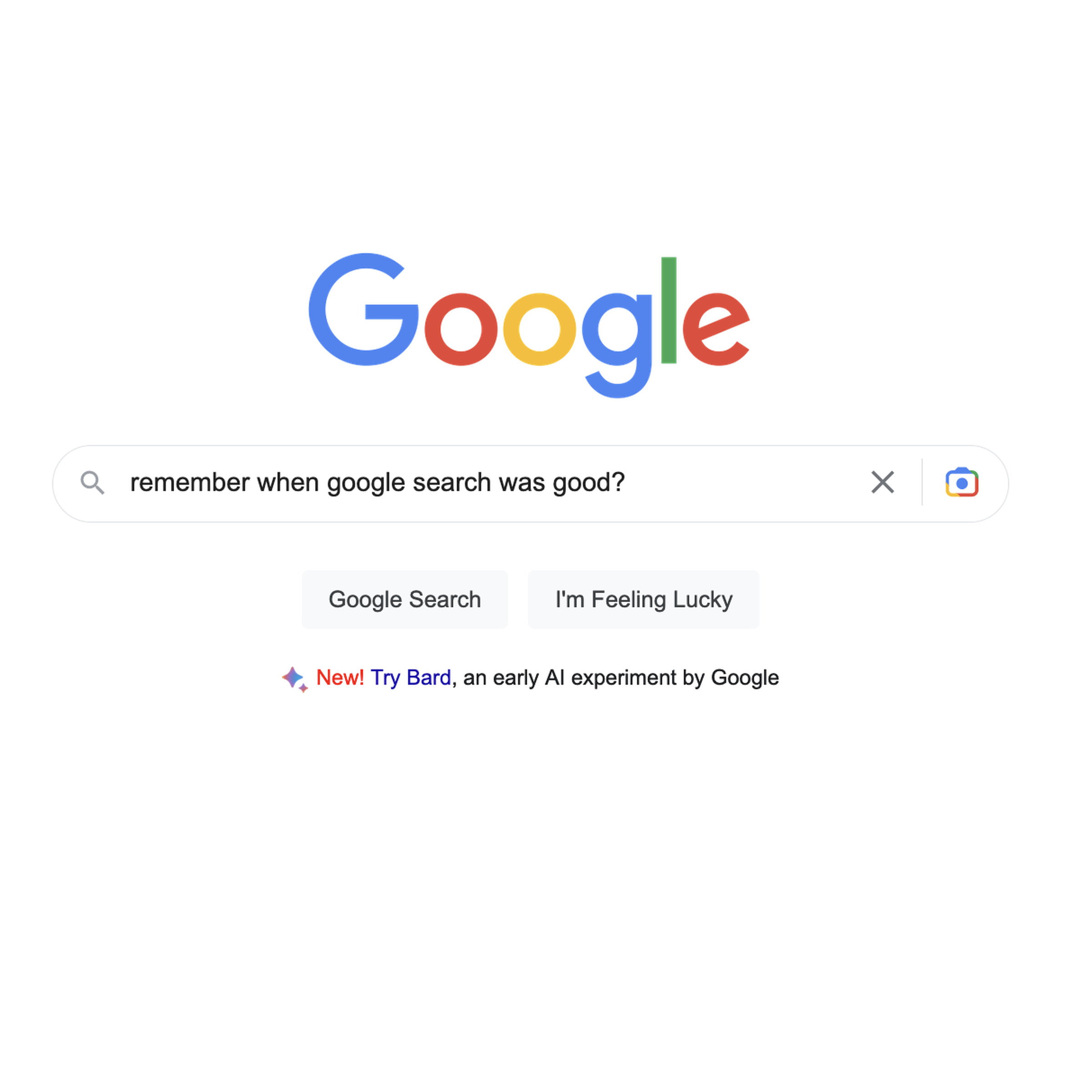 A screenshot of a Google search query. The query is “remember when google search was good?”