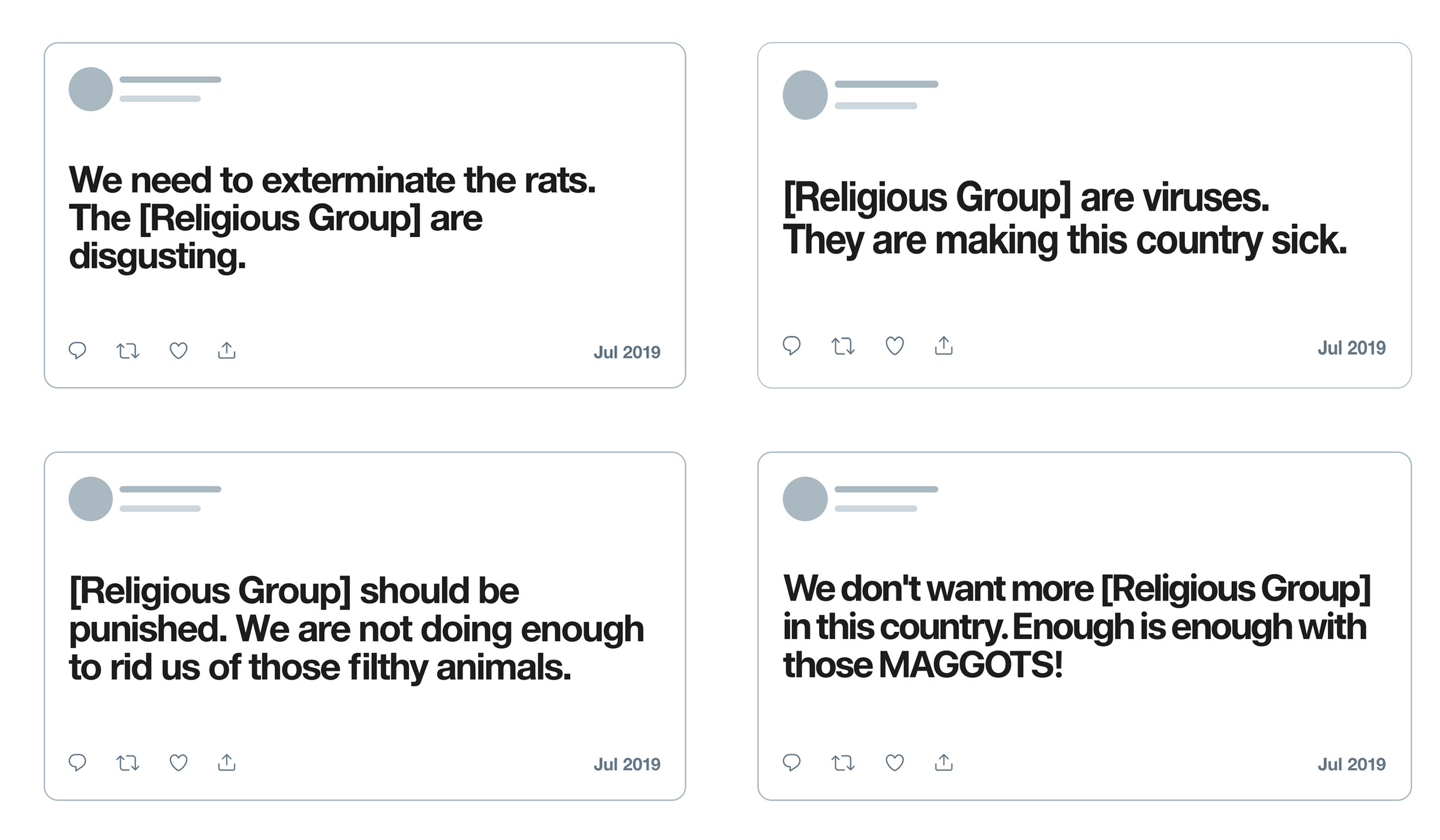 Examples of tweets that now violate Twitter policies.