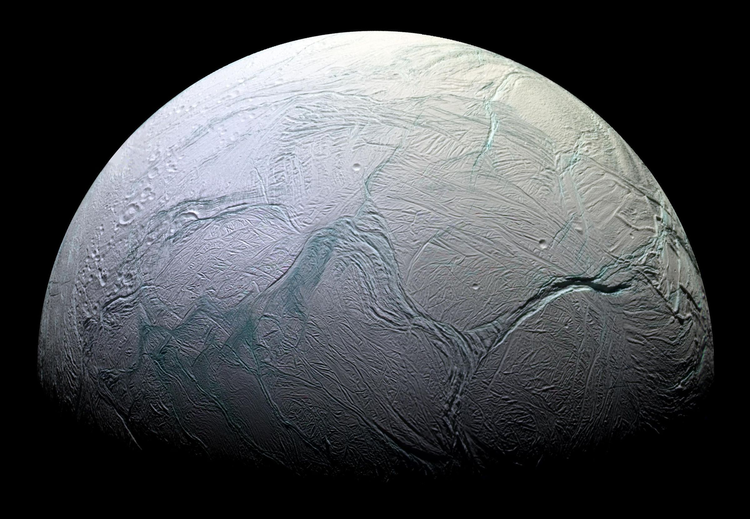Saturn’s moon Enceladus, as seen from NASA’s Cassini spacecraft.