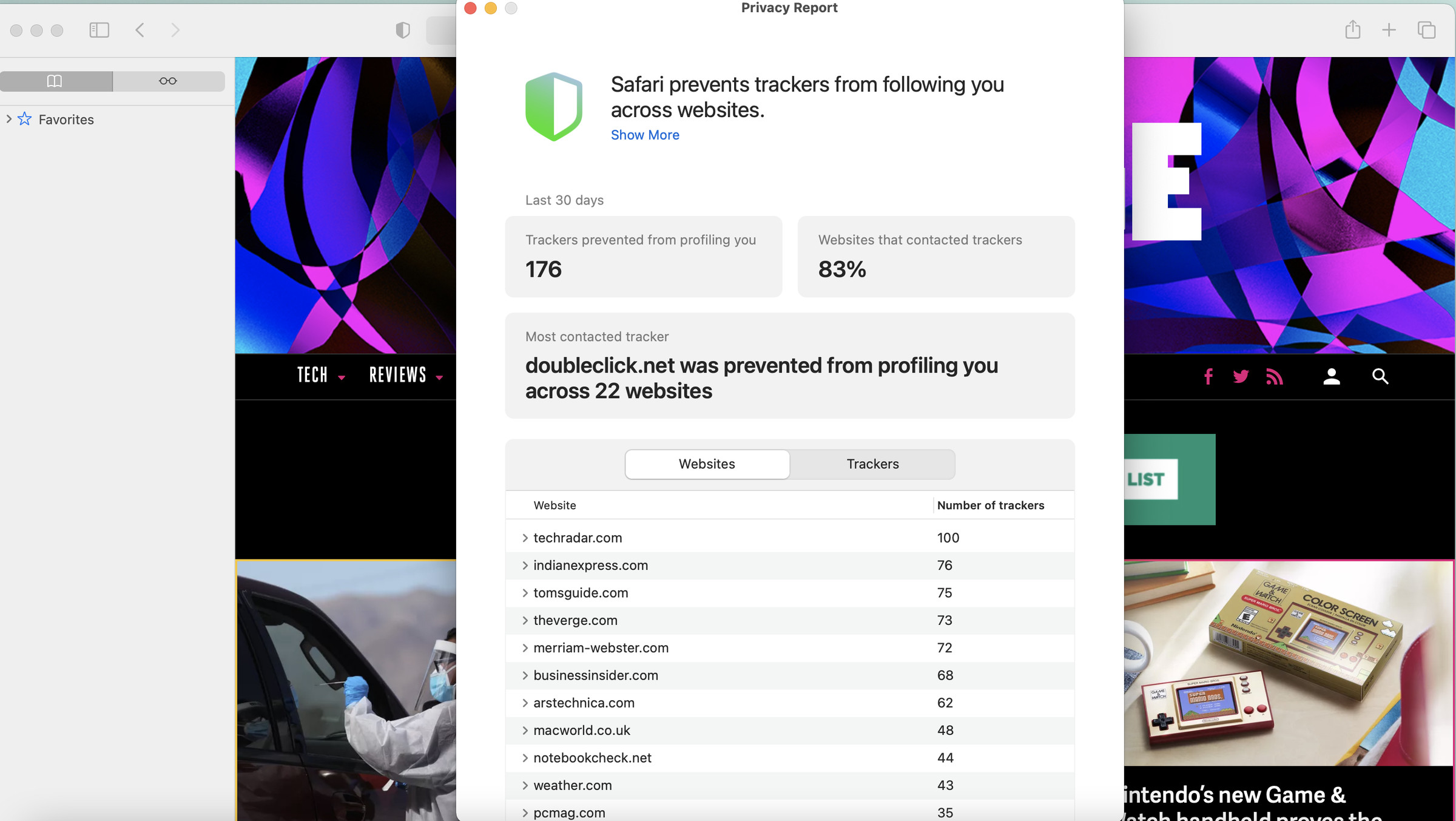A screenshot of Safari’s privacy report in macOS Big Sur.