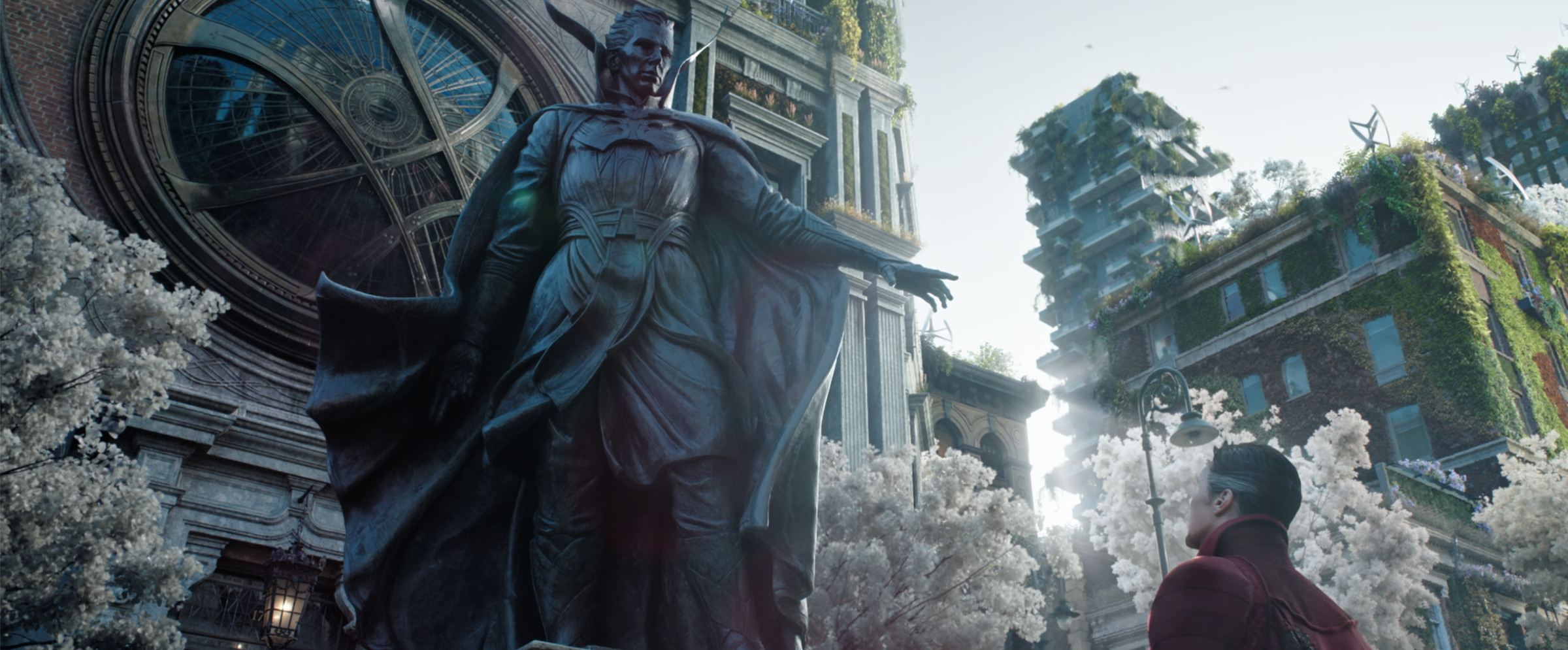 Doctor Strange gazing at a statue of himself.