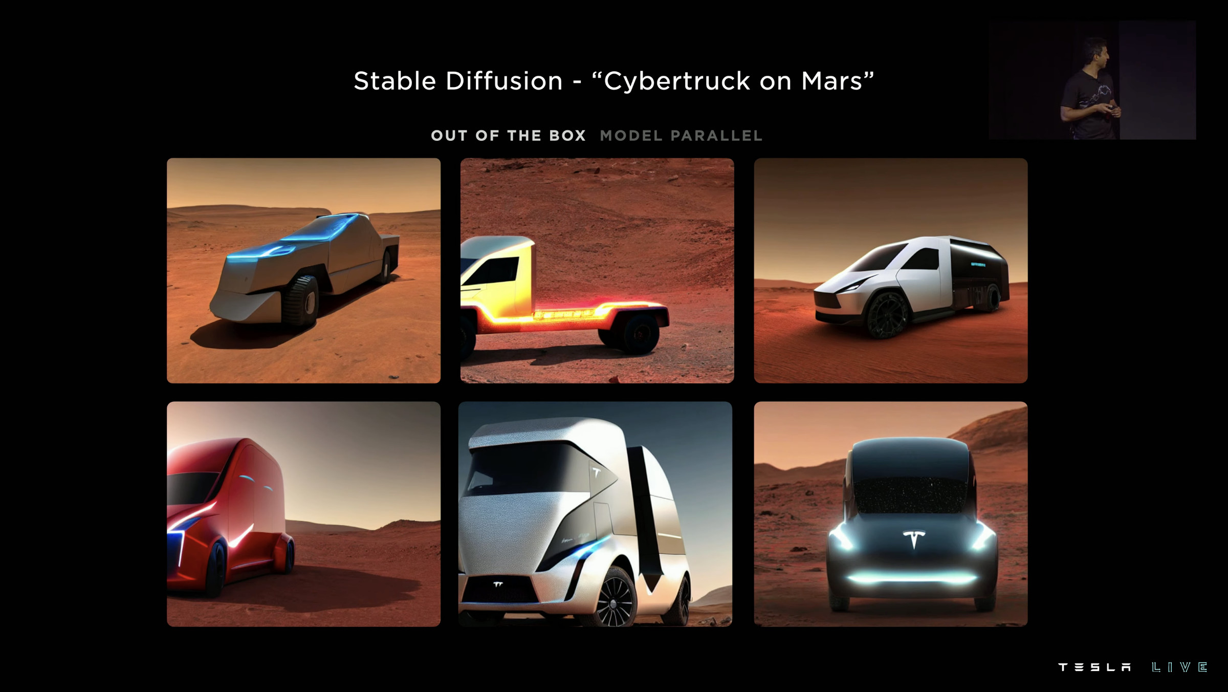 Stable Diffusion AI model for “Cybertruck on Mars” processed on Dojo.