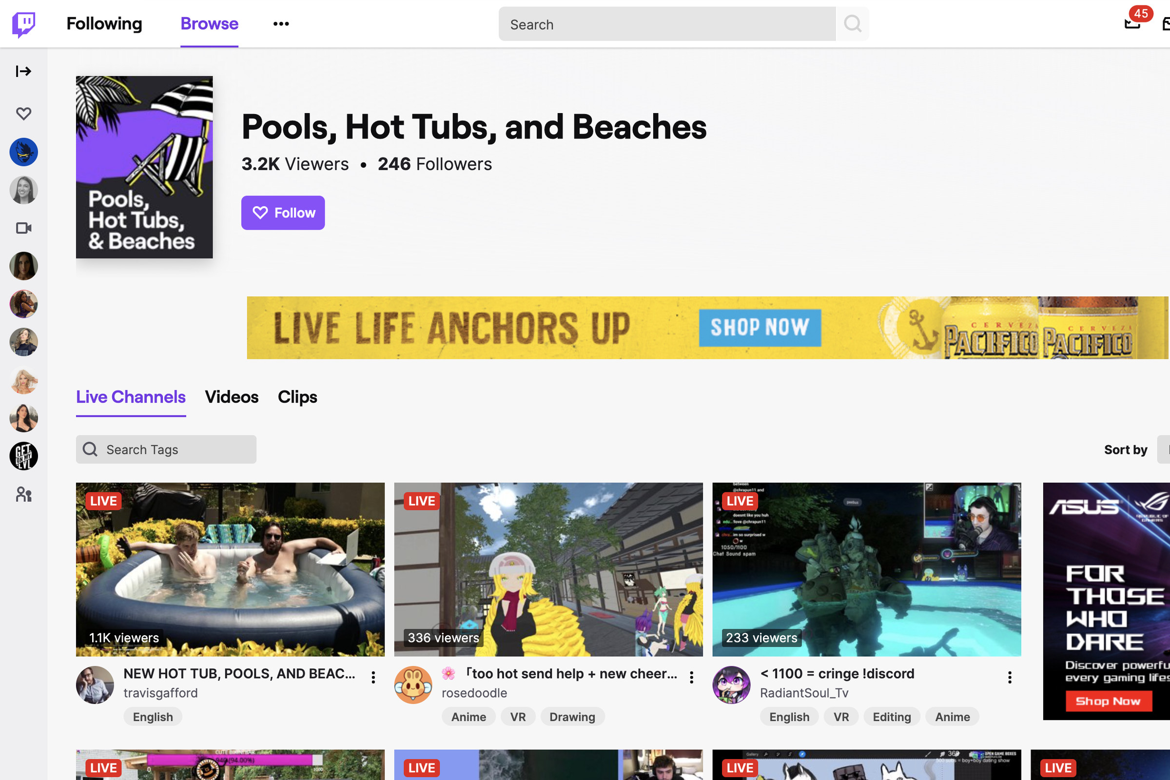 A screenshot of Twitch’s new hot tubs category.
