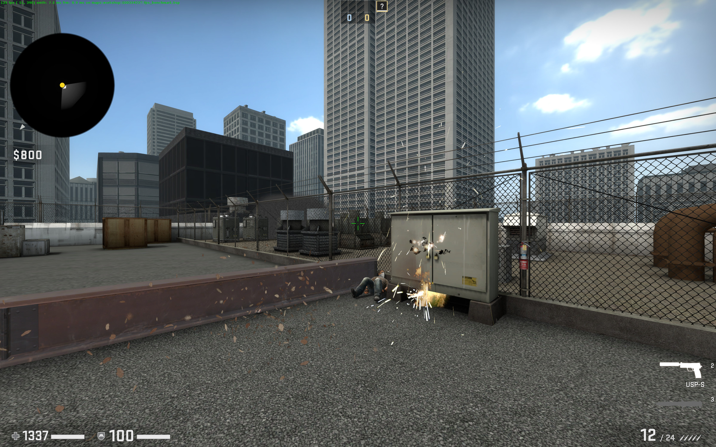 A screenshot of the CS:GO FPS Benchmark.