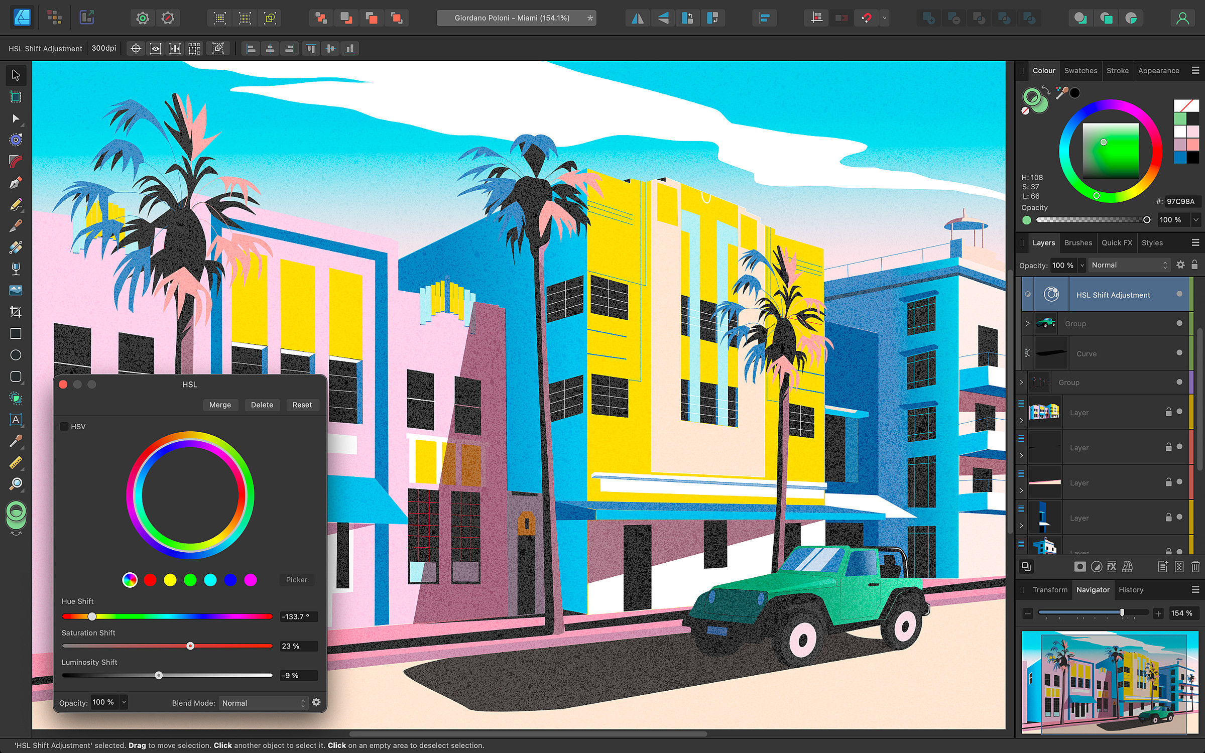 A screenshot of Affinity Designer 2 with a colorful boardwalk.
