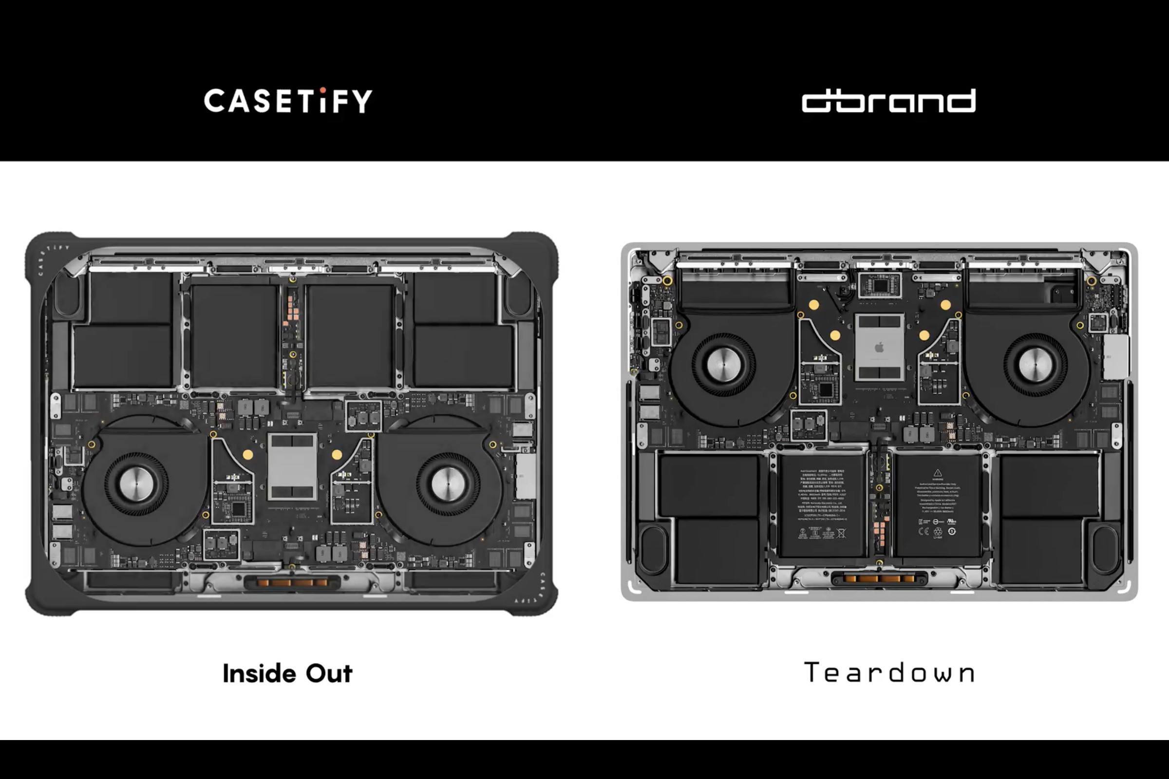 An image comparing Dbrand’s Teardown designs to Casetify’s Inside Out products.