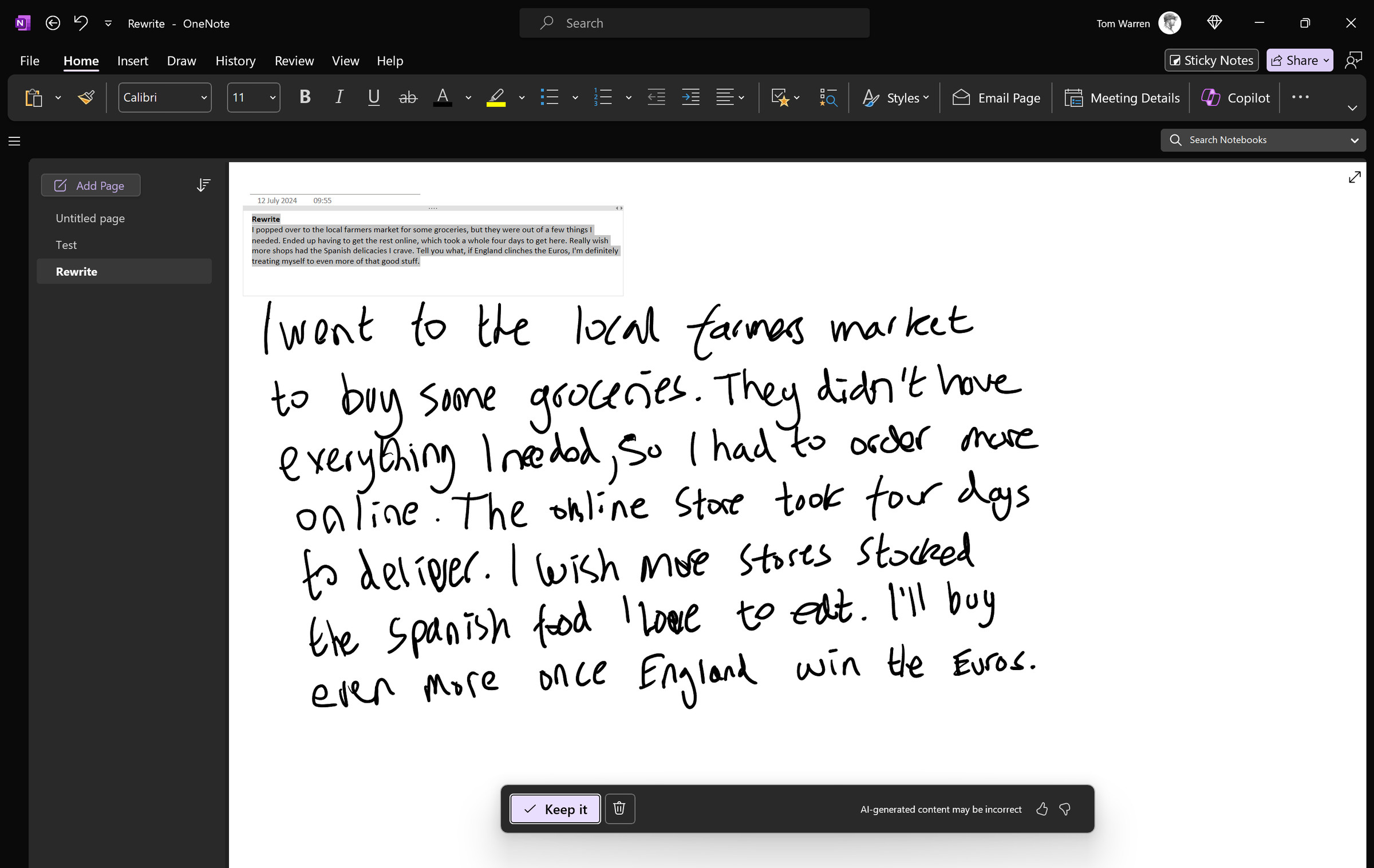 Copilot can quickly convert your handwritten notes into easier to read text.