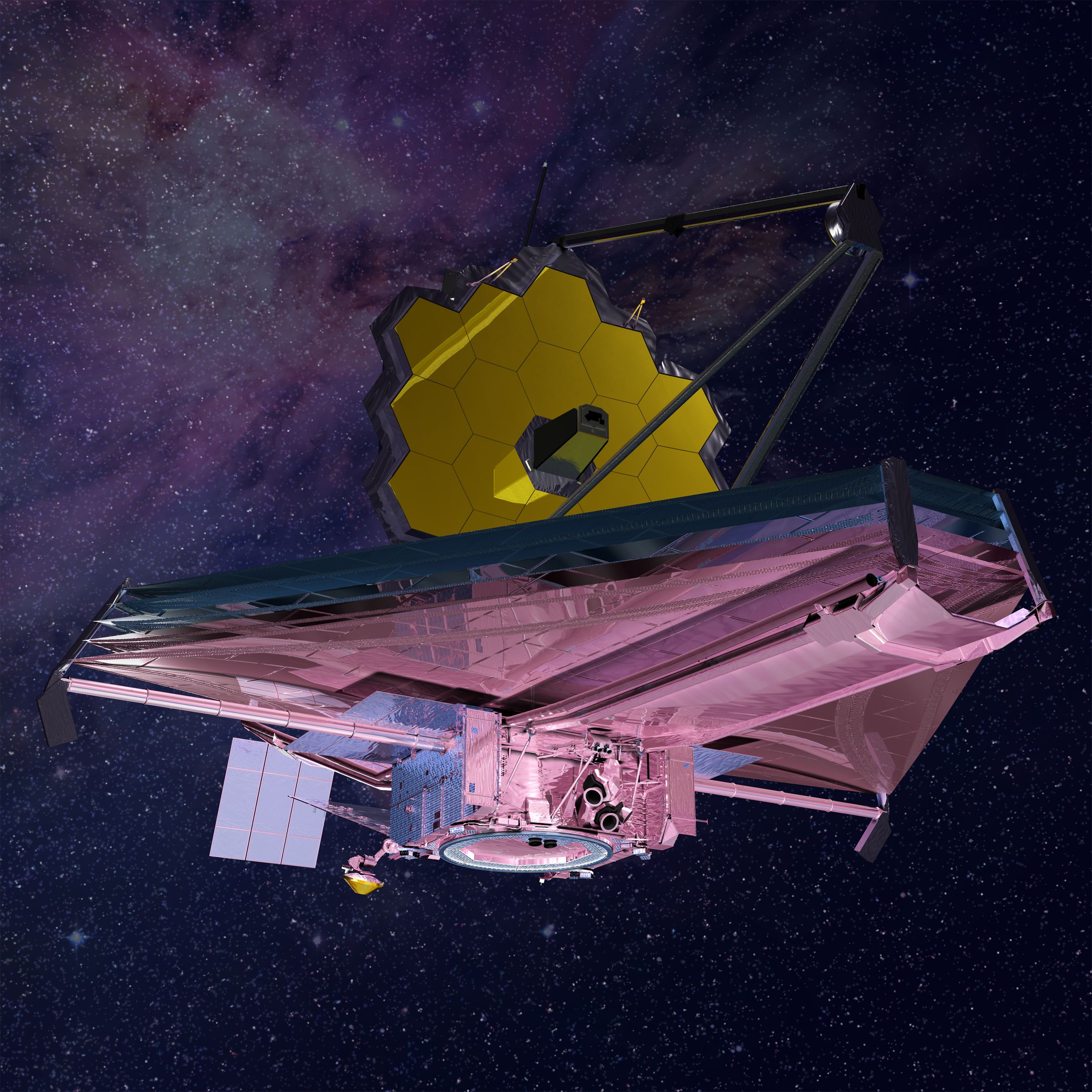 An artistic rendering of what JWST will look like in space.