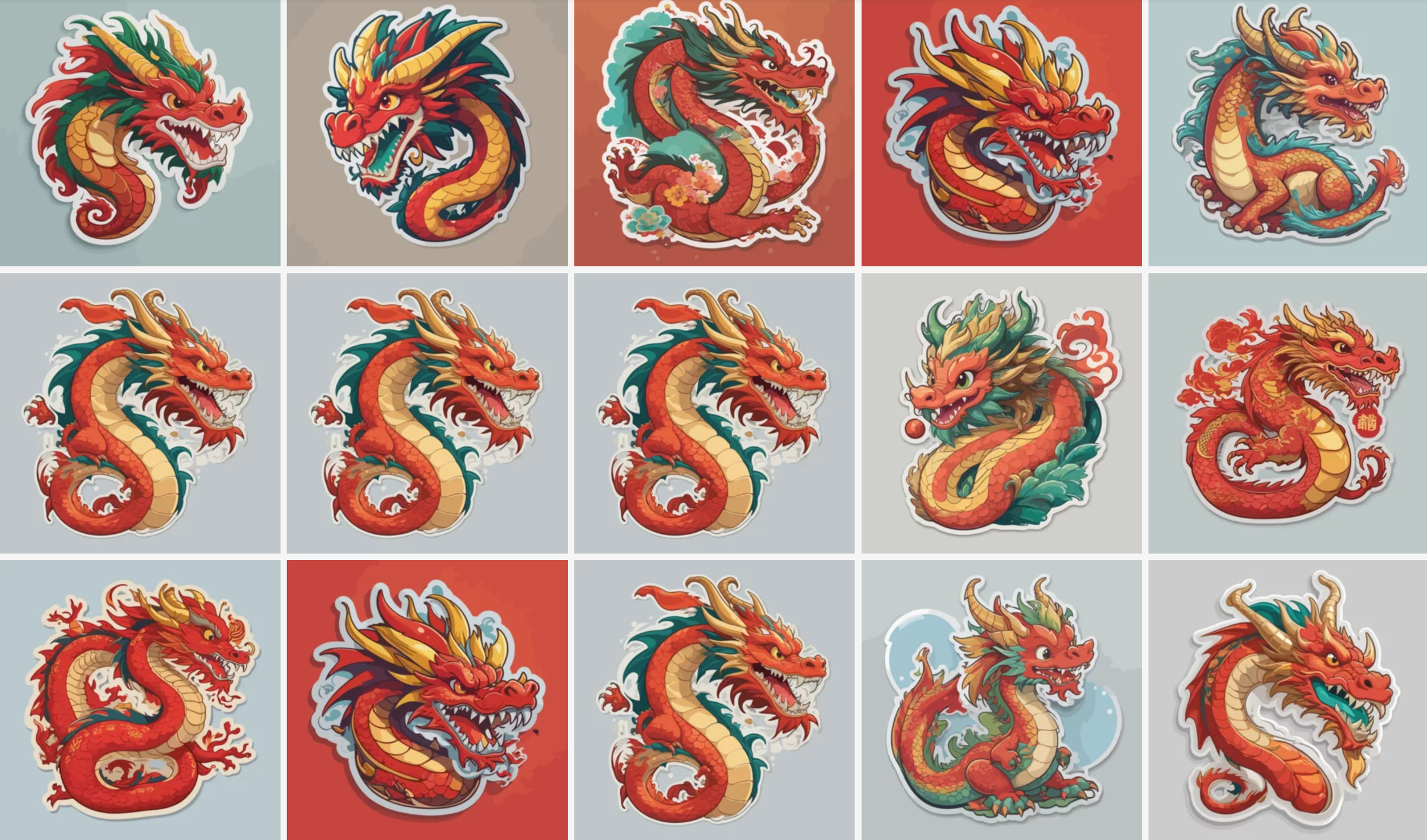A screenshot of multiple AI-generated dragons hosted on Adobe Stock.