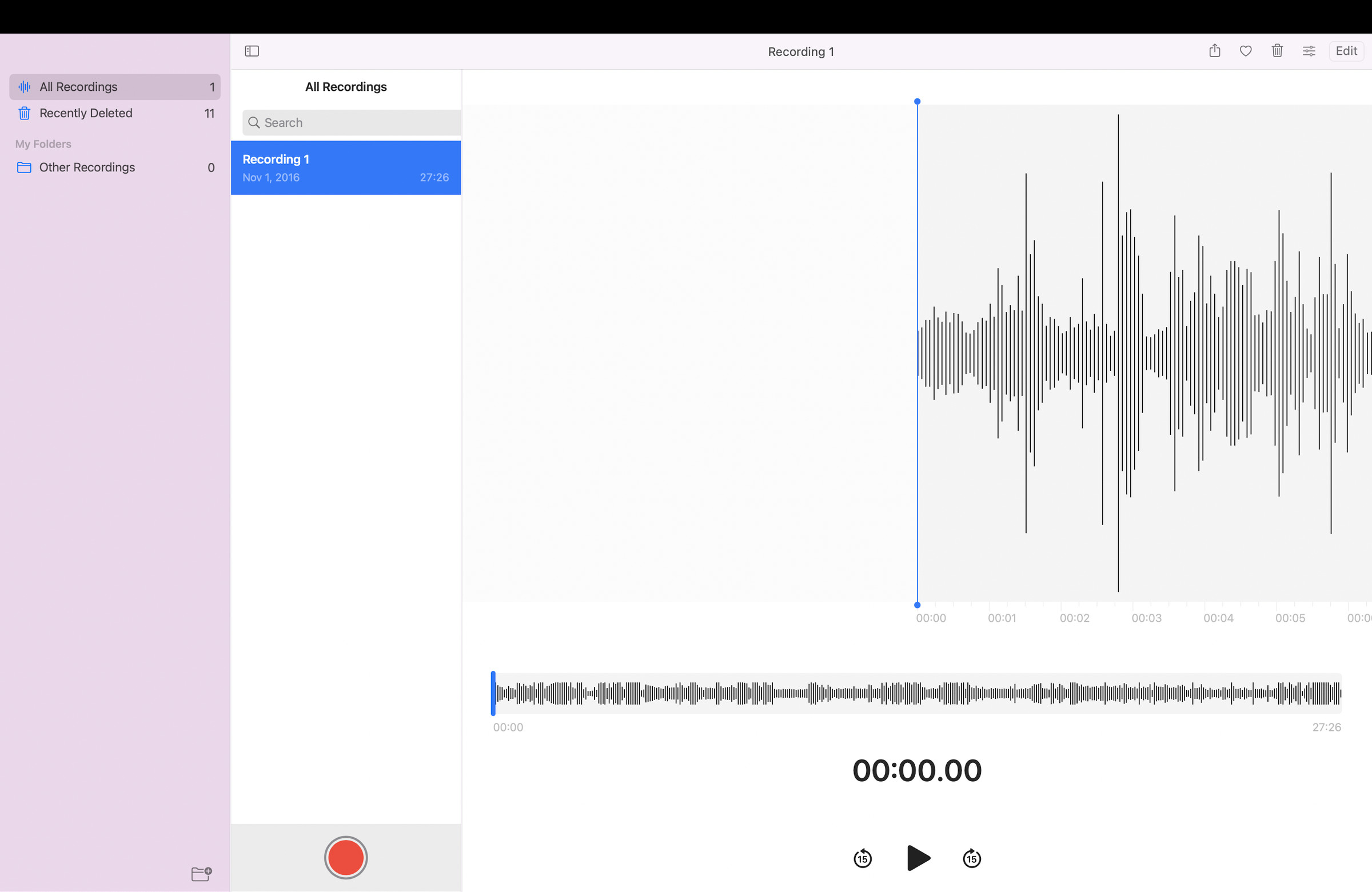 A screenshot of the Voice Memos app on macOS.