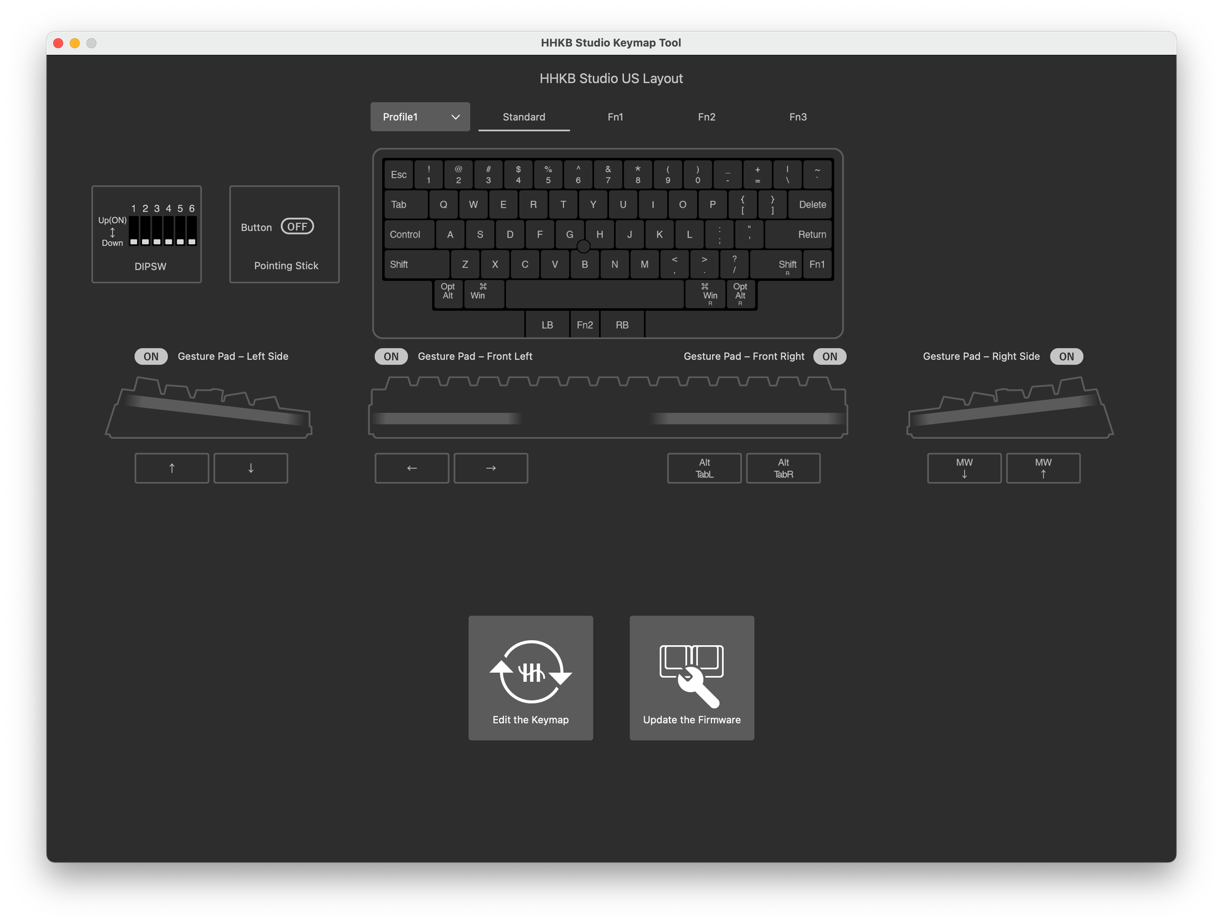 Screenshot of HHKB Studio keymapping tool