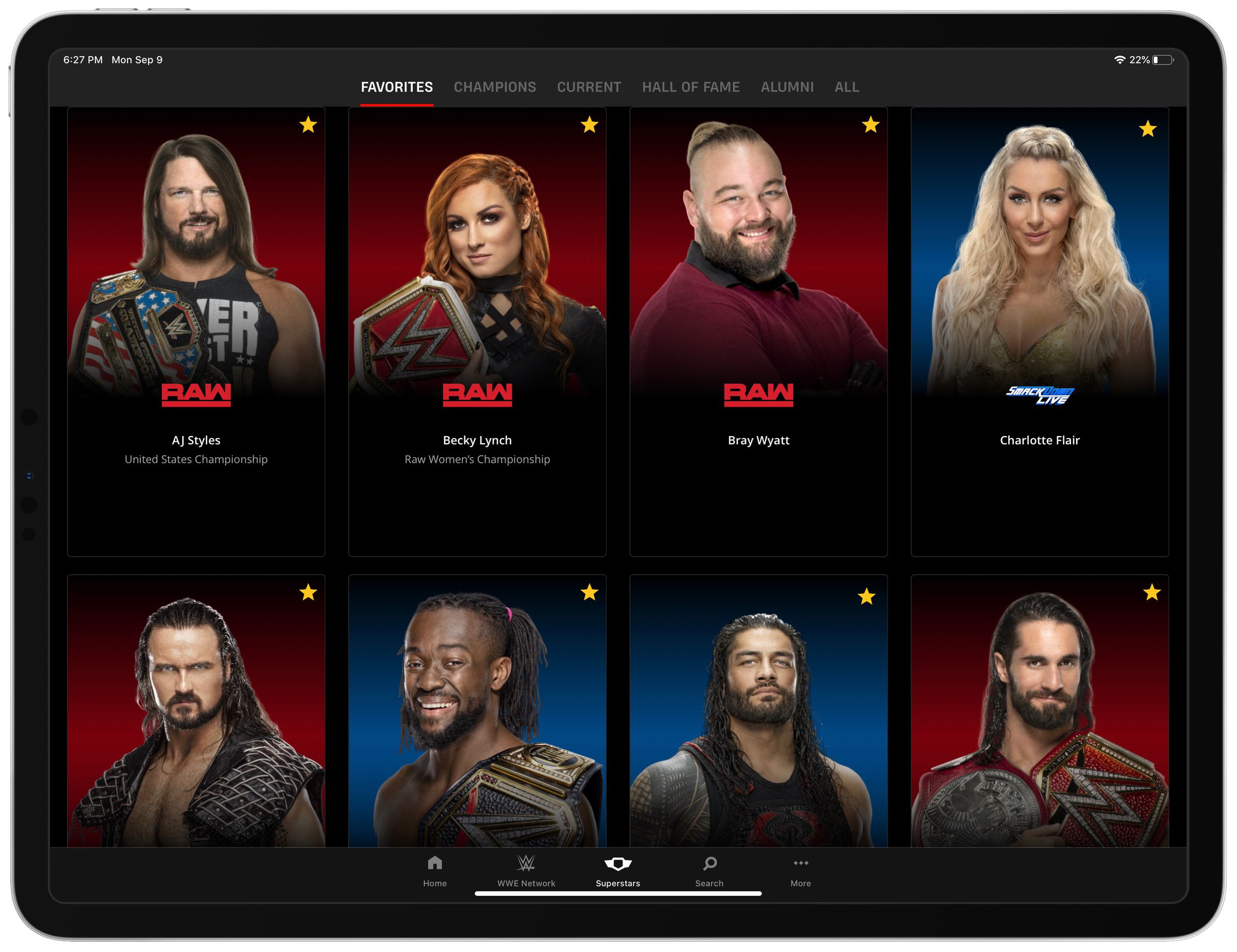 The new Superstars section lets subscribers track their favorite WWE performers.