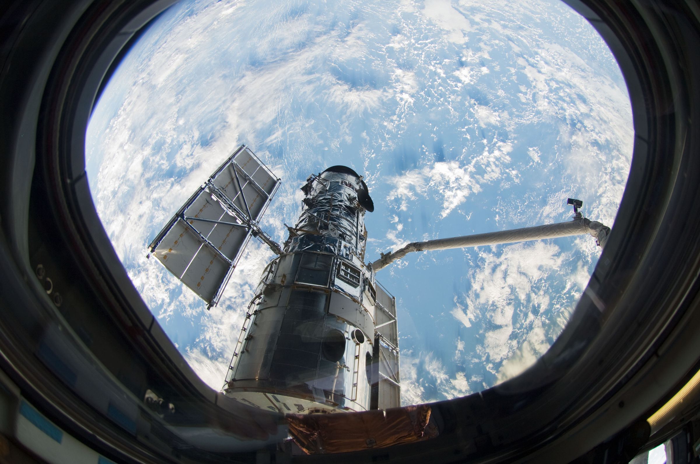 Hubble seen from Space Shuttle Atlantis during the telescope’s last servicing mission in 2009
