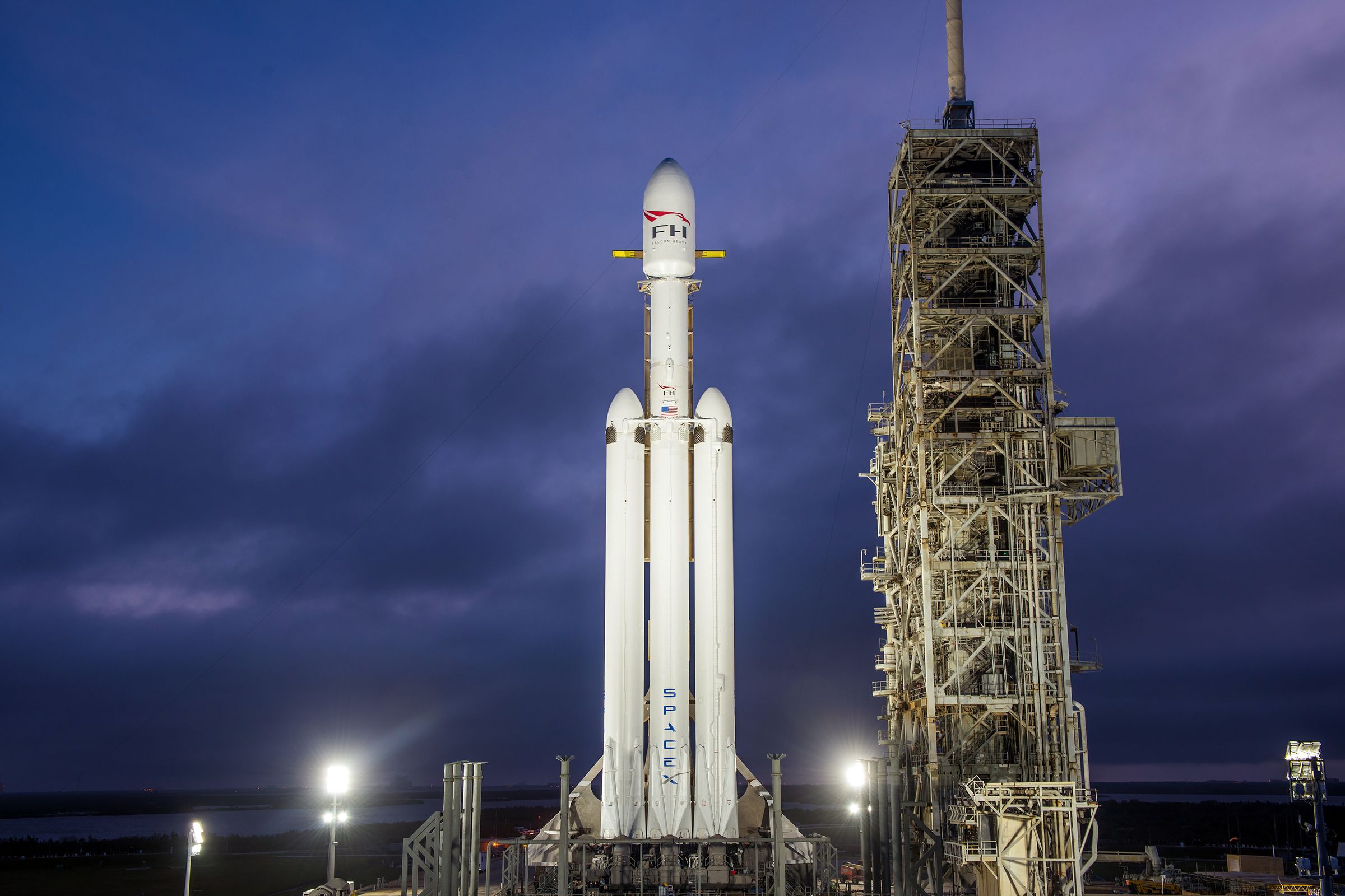 SpaceX’s Falcon Heavy on its launchpad.