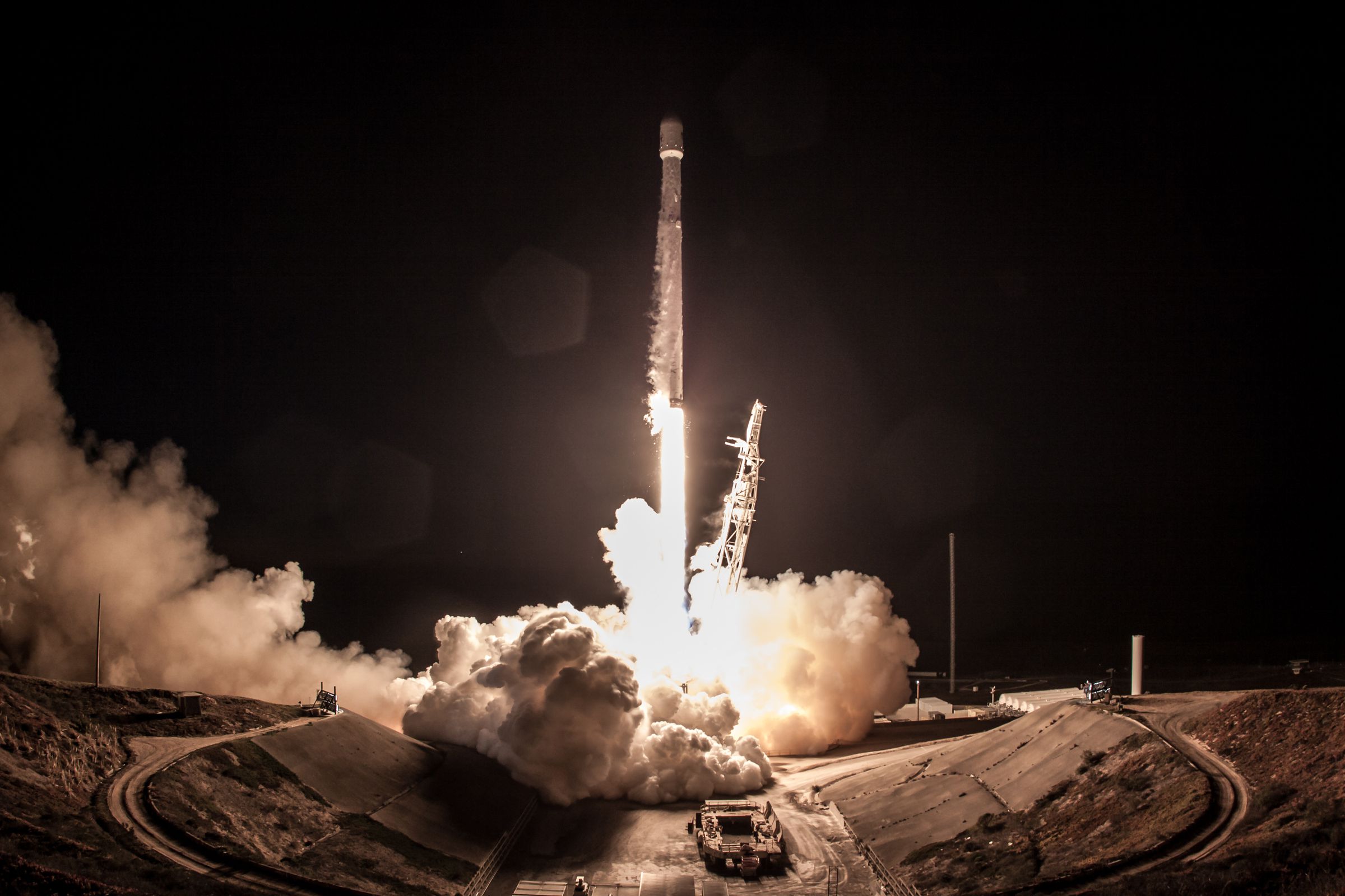 A SpaceX Falcon 9 rocket launching from Vandenberg Air Force Base in California
