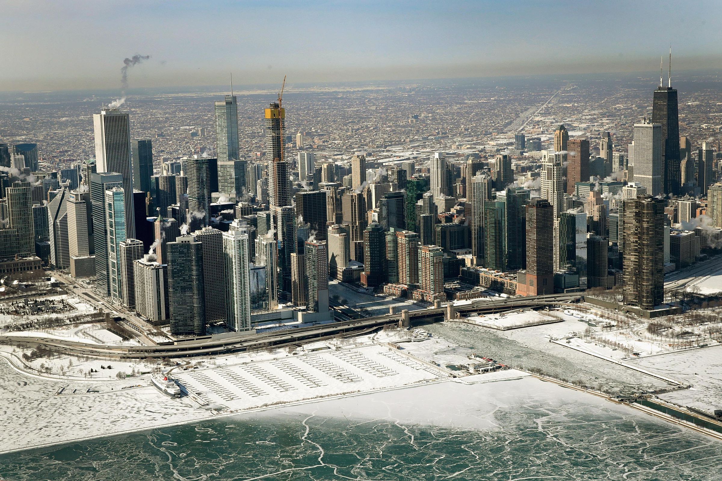 Ice builds up along the shore of Lake Michigan as temperatures during the past two days have dipped to lows around -20 degrees on January 31, 2019 in Chicago, Illinois. Businesses and schools have closed, Amtrak has suspended service into the city, more than a thousand flights have been cancelled and mail delivery has been suspended as the city copes with record-setting low temperatures.
