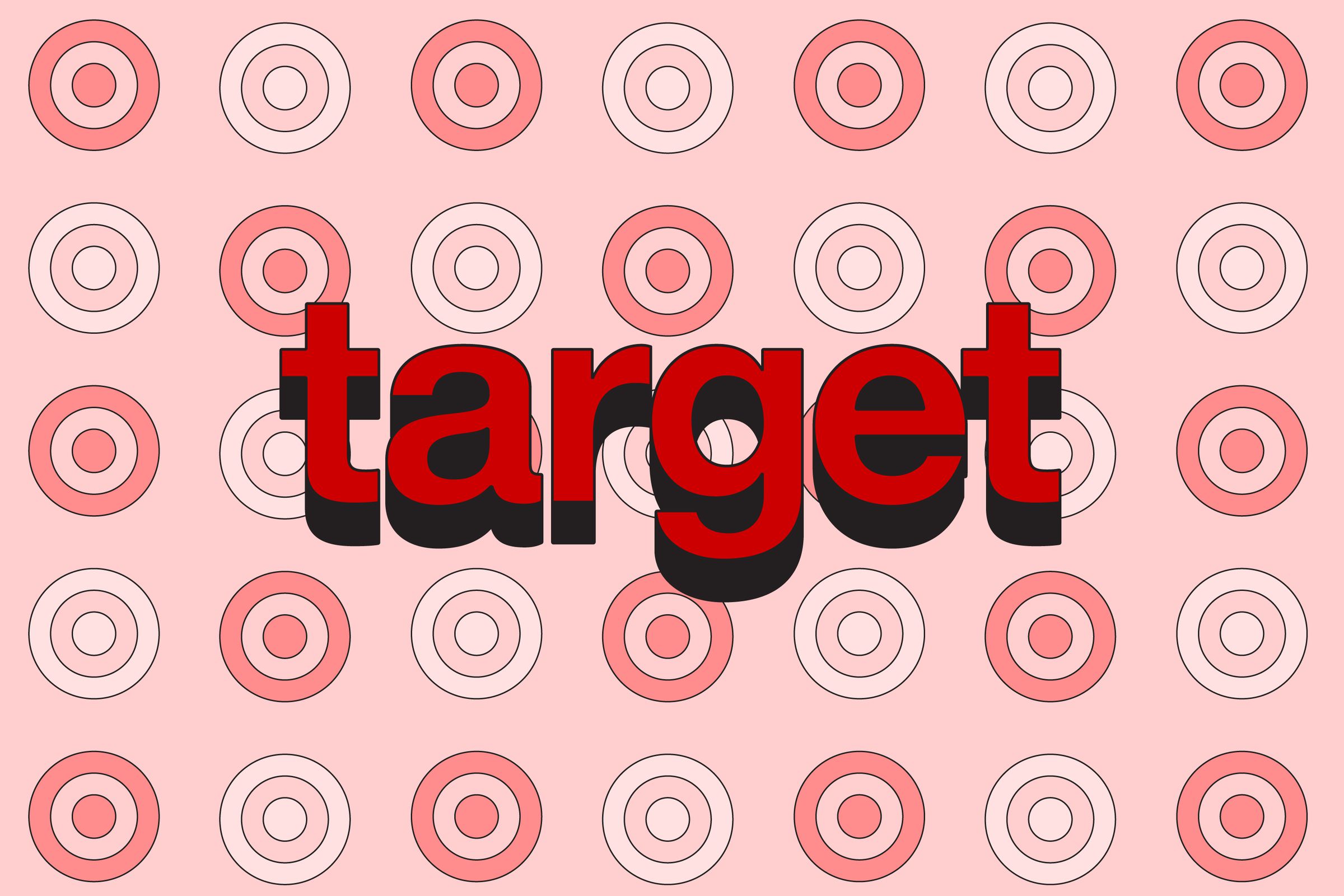 Yinelenen pembe ve beyaz bir bullseye illüstrasyonu üzerinde Target logosu