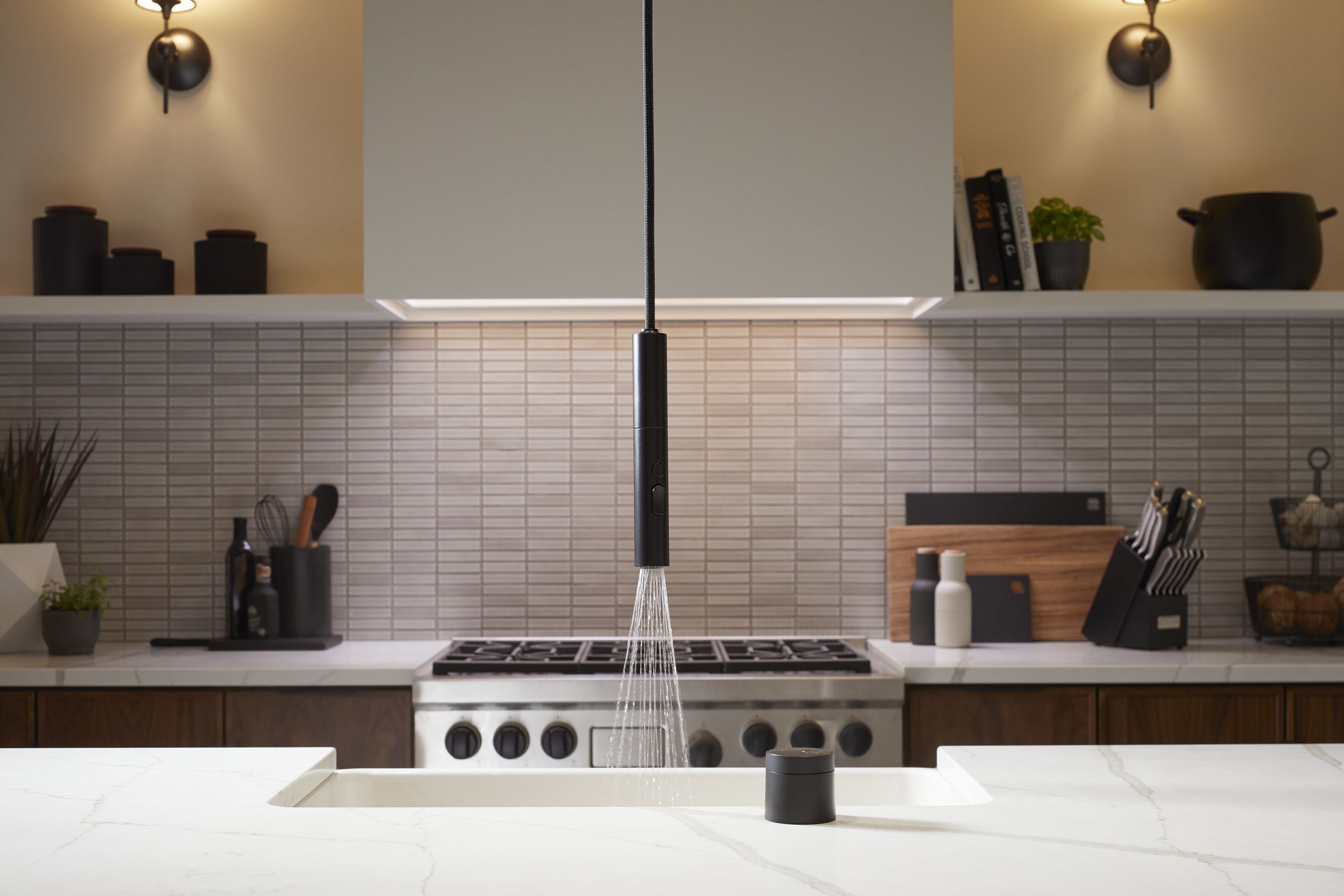 The Kohler Suspend takes kitchen faucets to new heights.