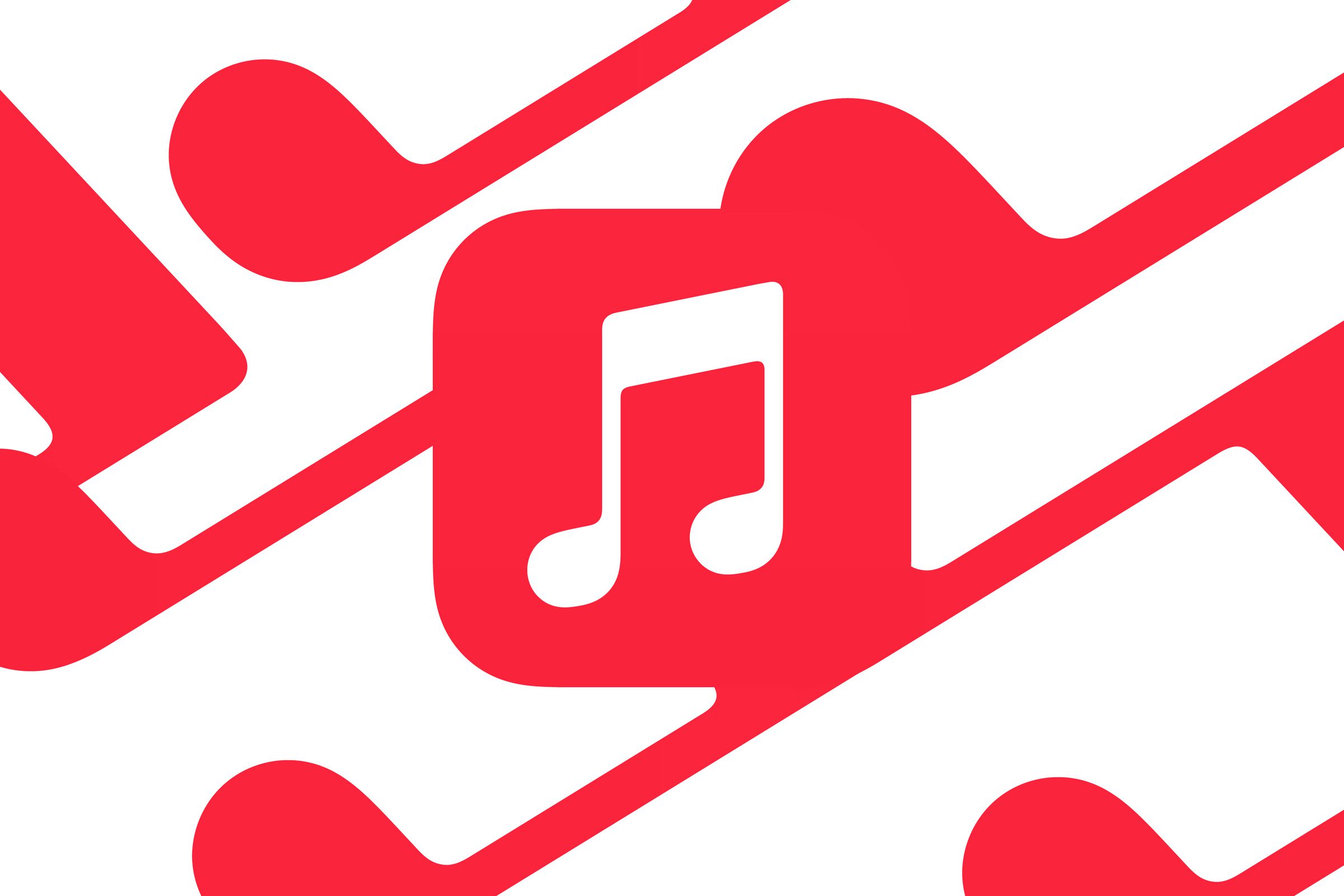 Apple Music logo, on red and white background