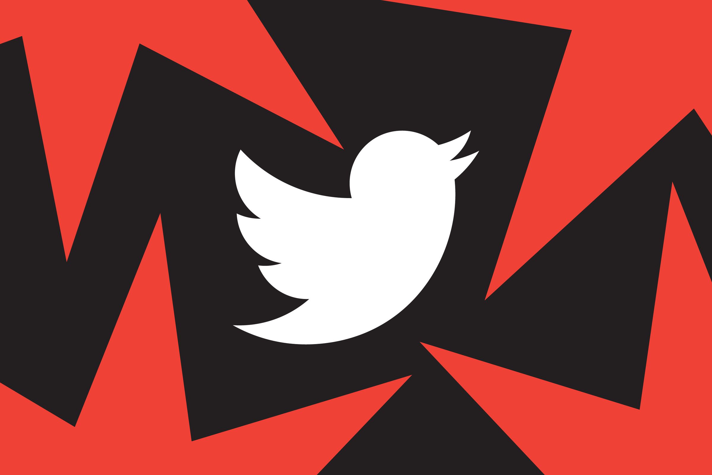 The old Twitter logo on a red and black background.