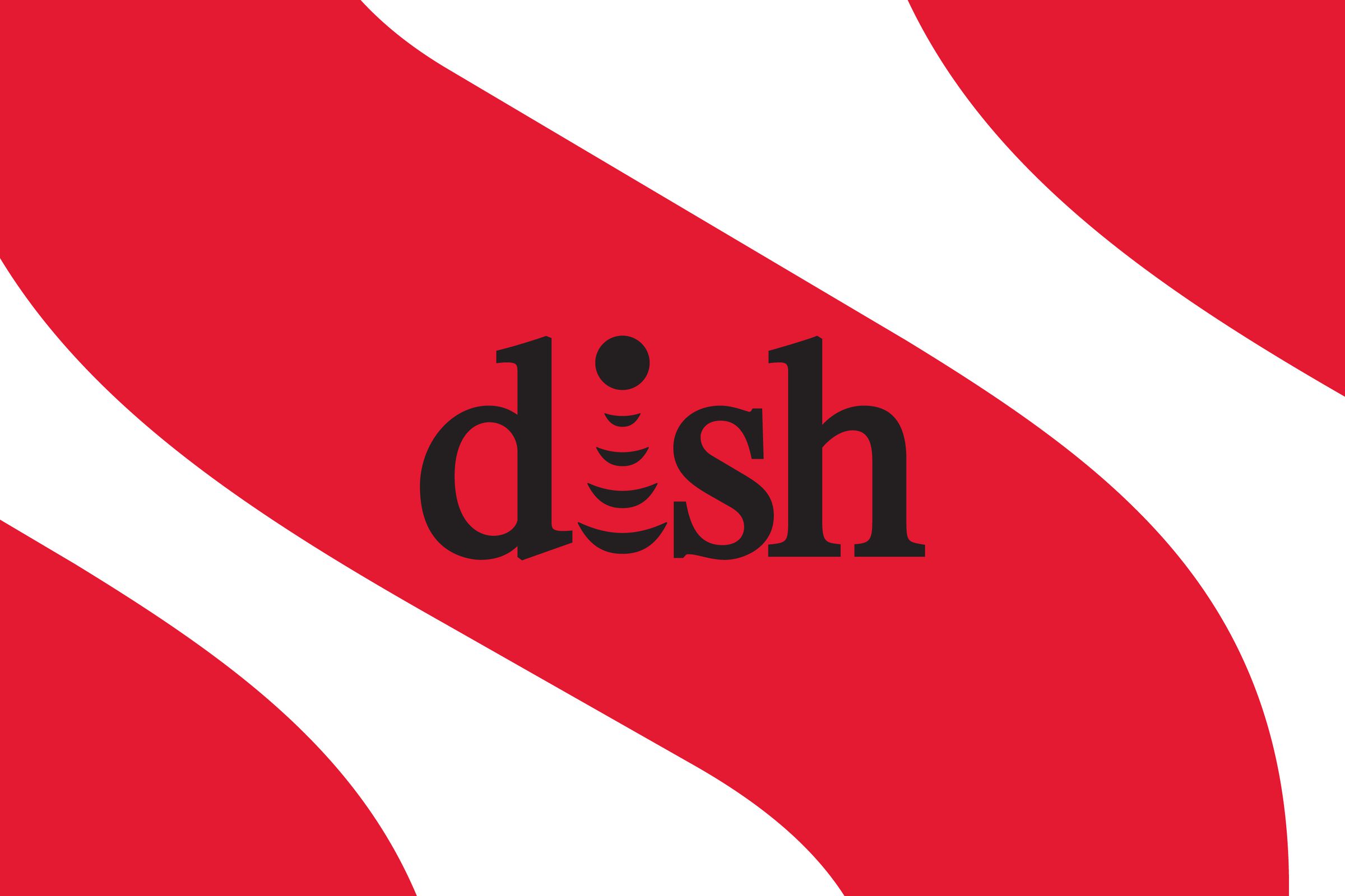 Illustration of the Dish logo with a white and red background.