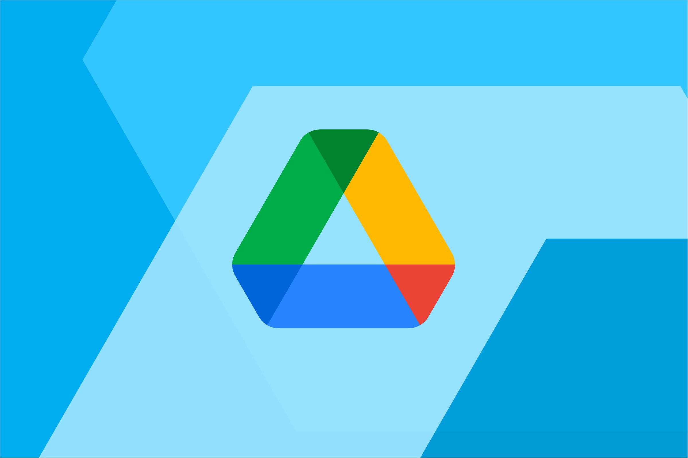 An image showing the Google Drive logo on a blue background