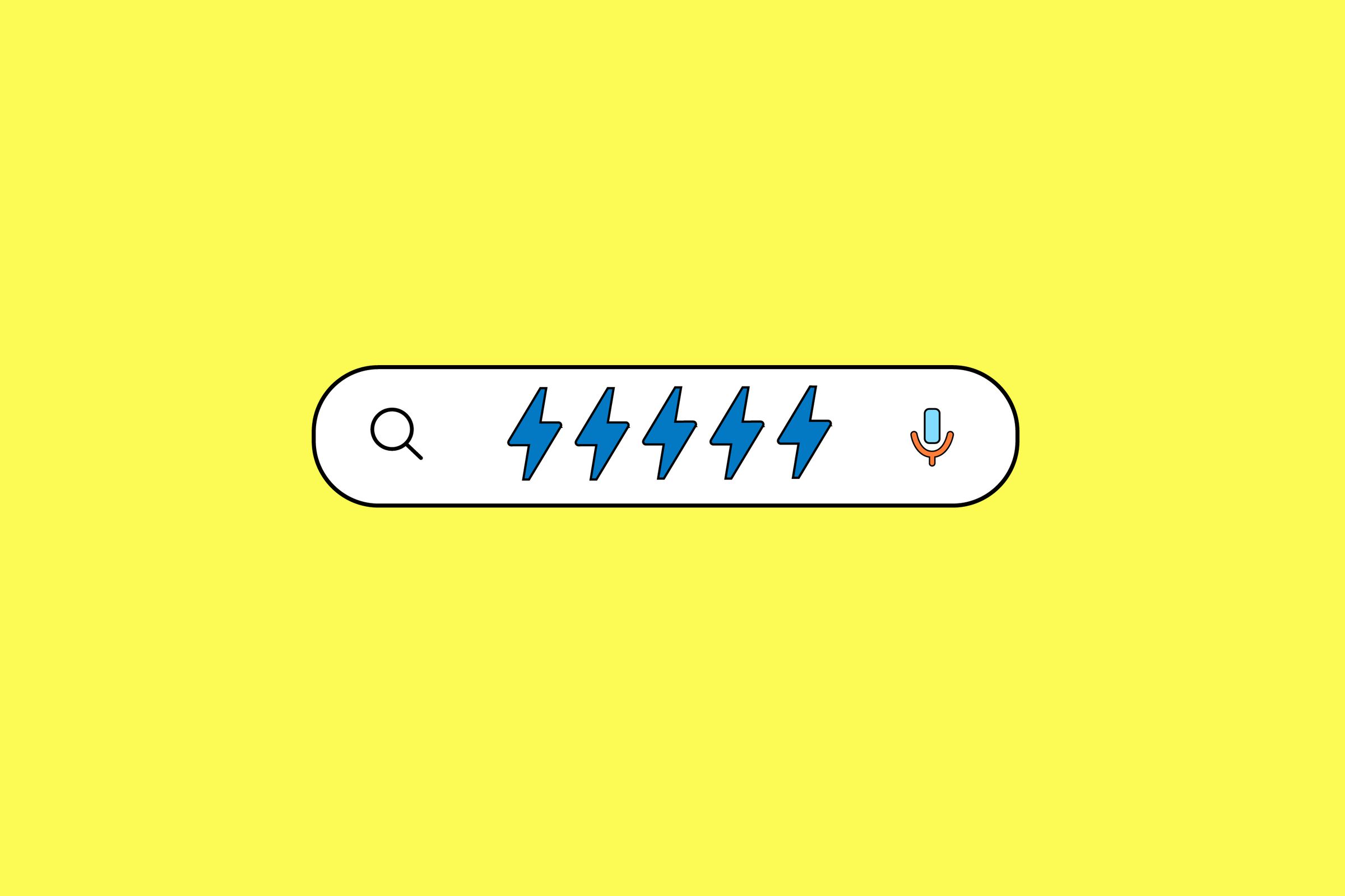 A drawing of a search bar filled with AMP lightning bolts