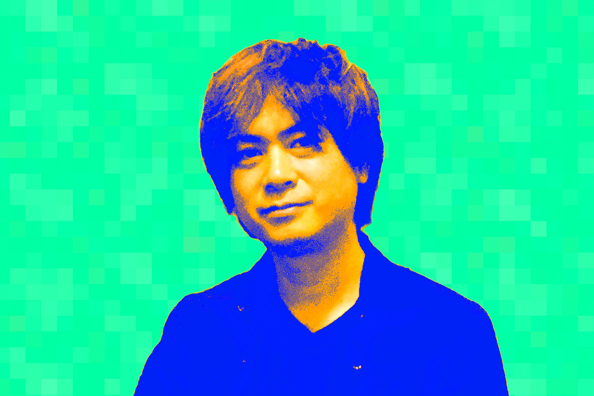An illustrated photo of Yuzo Koshiro.