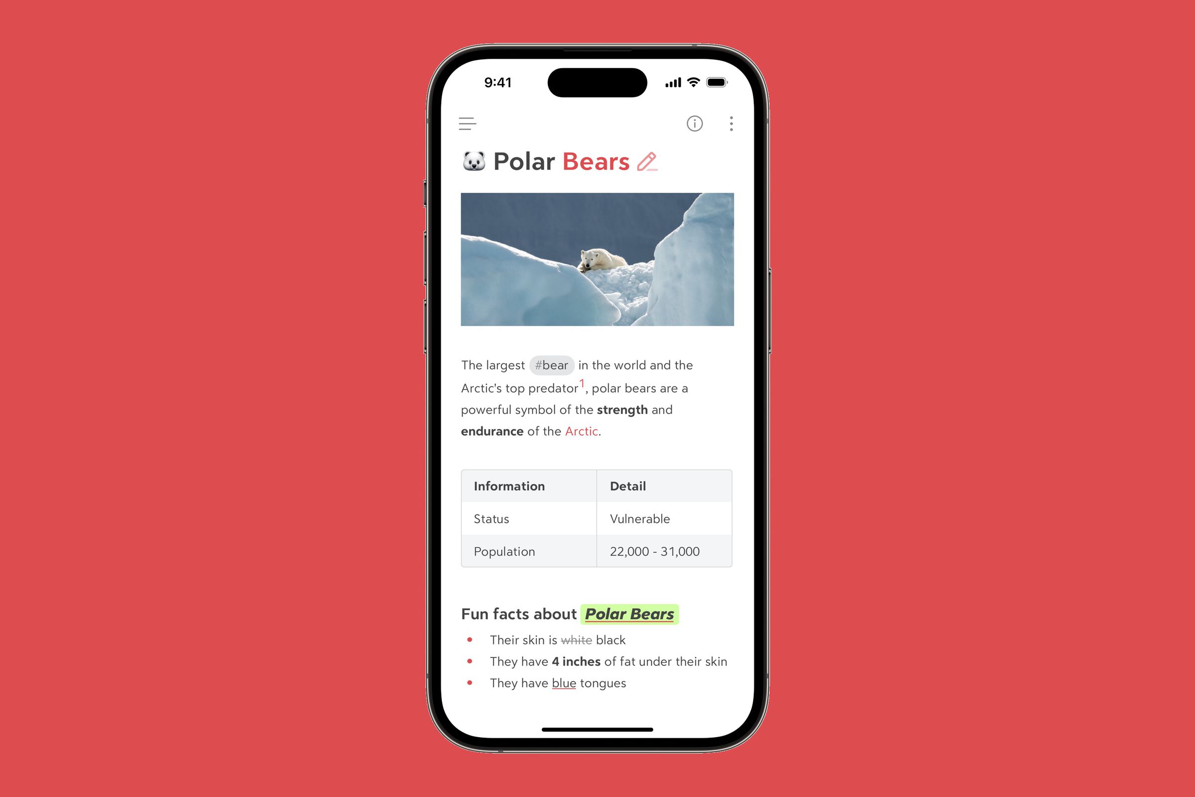A screenshot of Bear for iPhone.