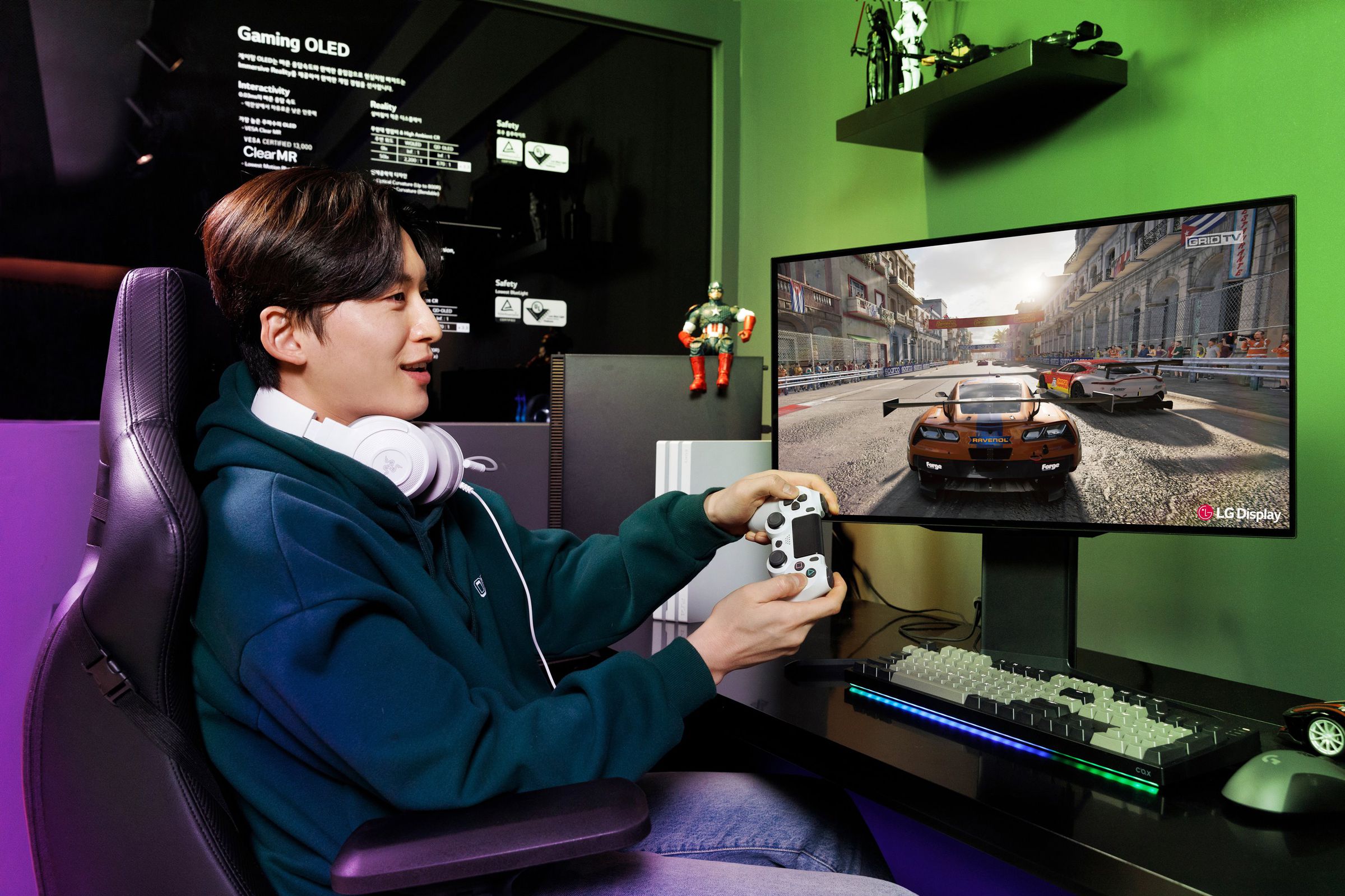 A person playing a video game on a display with LG’s 480Hz OLED panel
