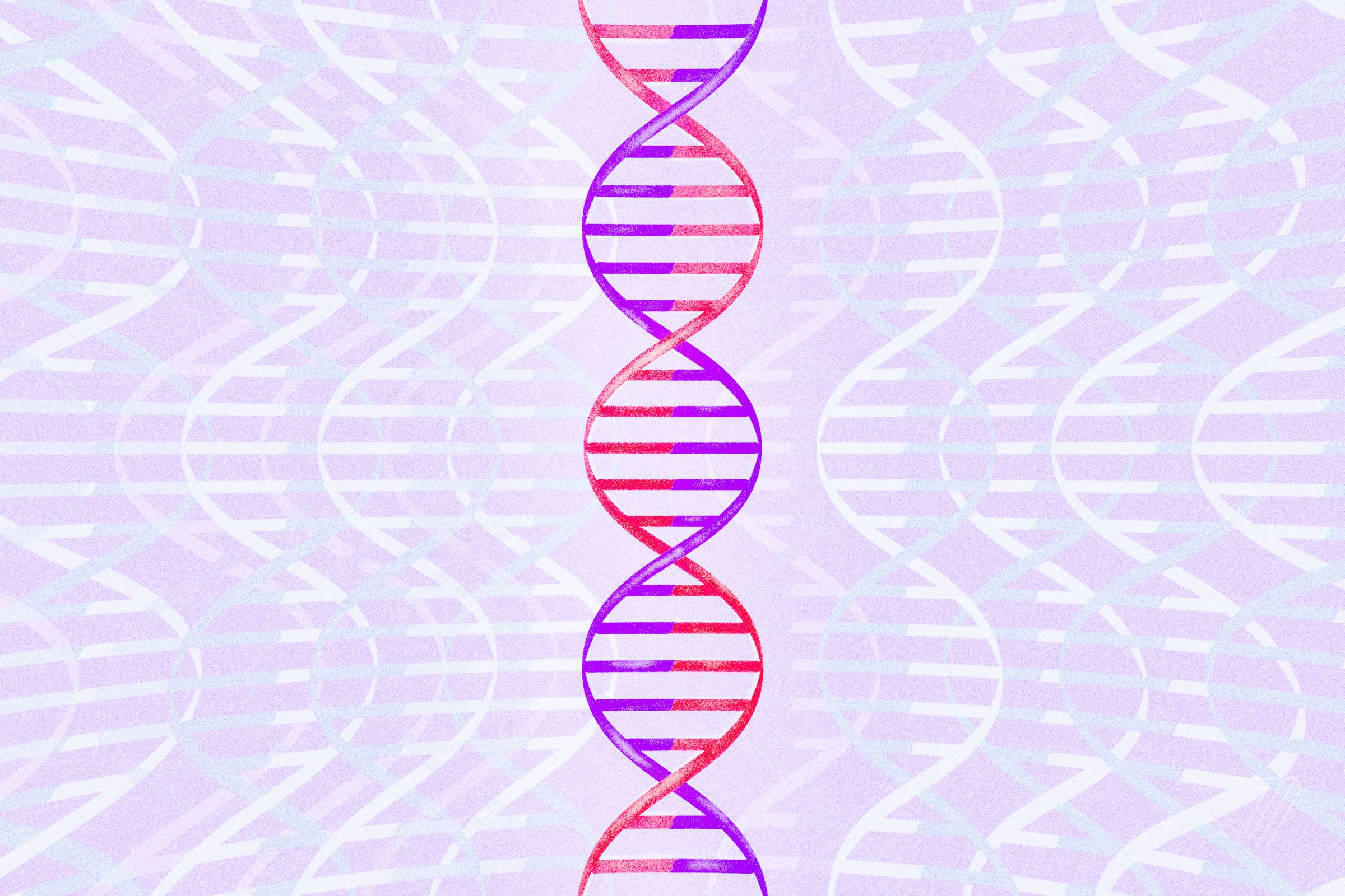 Red and purple illustration of DNA.