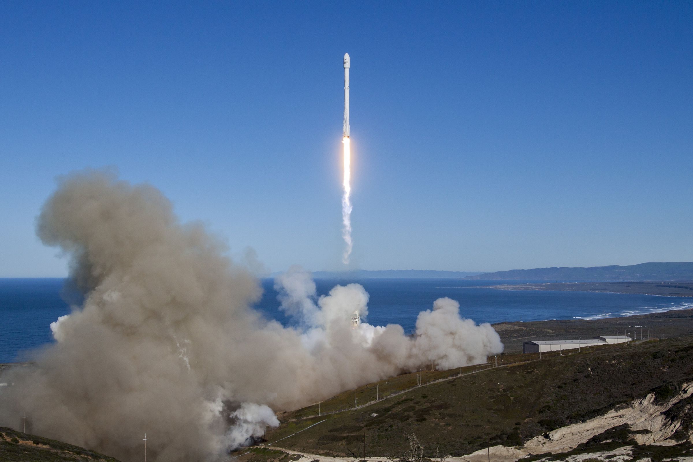 SpaceX’s Falcon 9 rocket launching the first 10 Iridium NEXT satellites from Vandenberg Air Force Base.