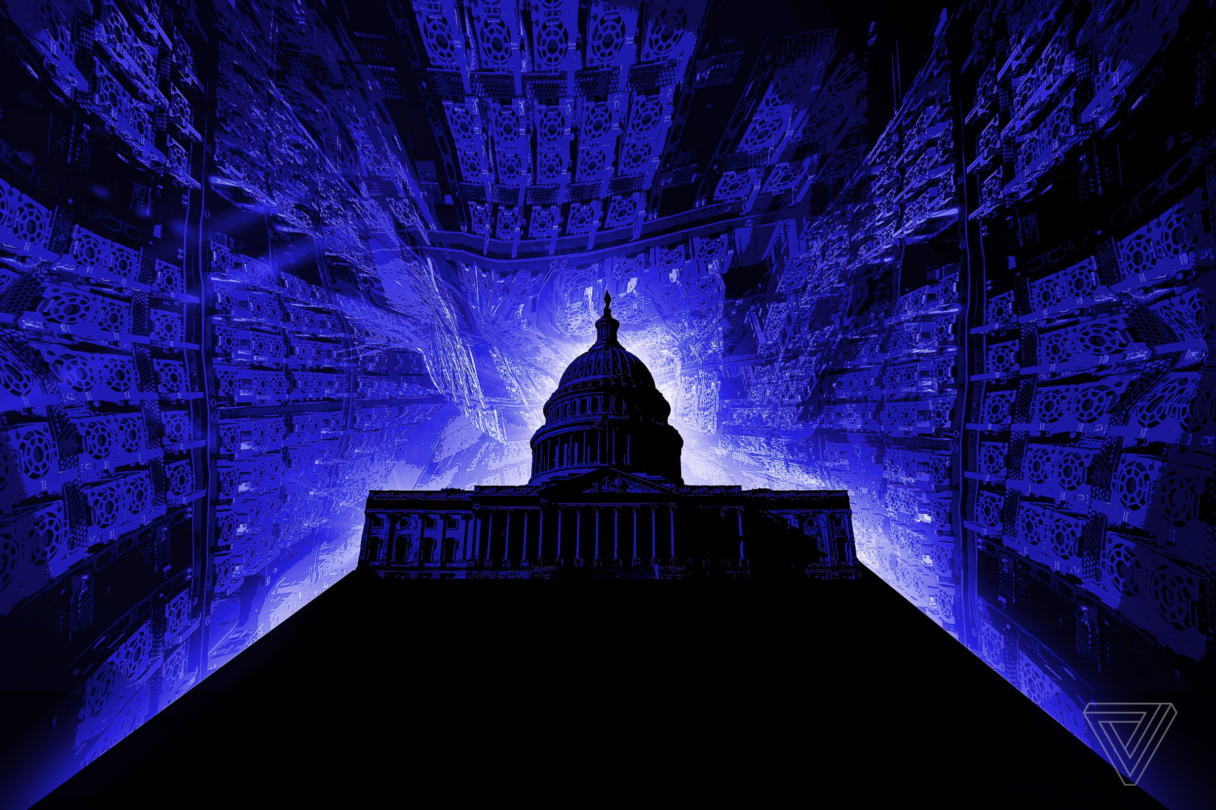 Illustration of the Capitol building with a blue filter.