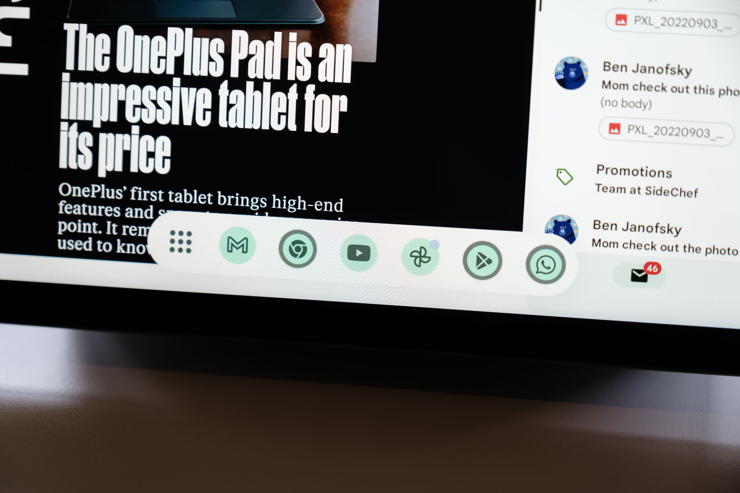 A close up shot of the Pixel Tablet’s app dock.