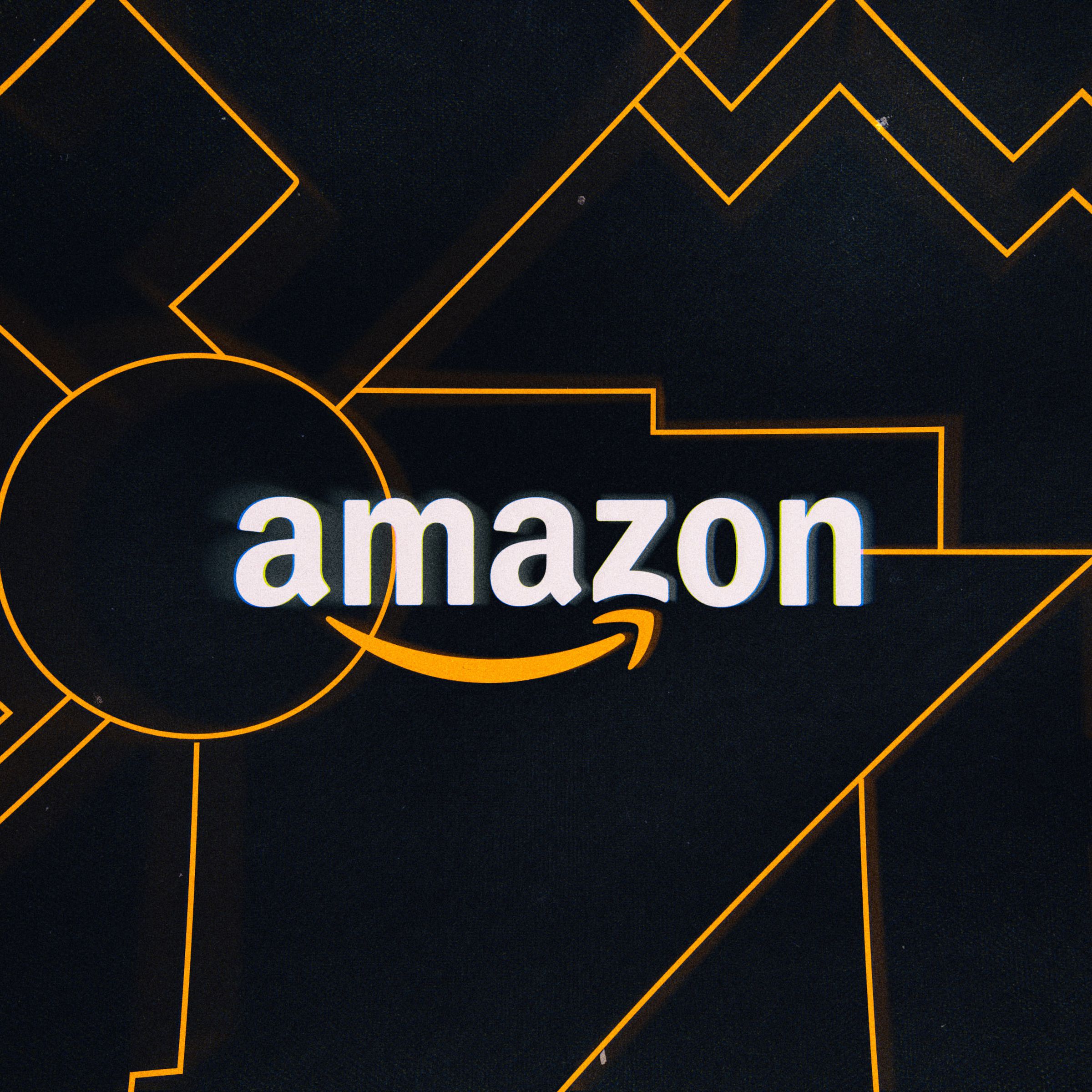 The Amazon logo against a yellow and black background