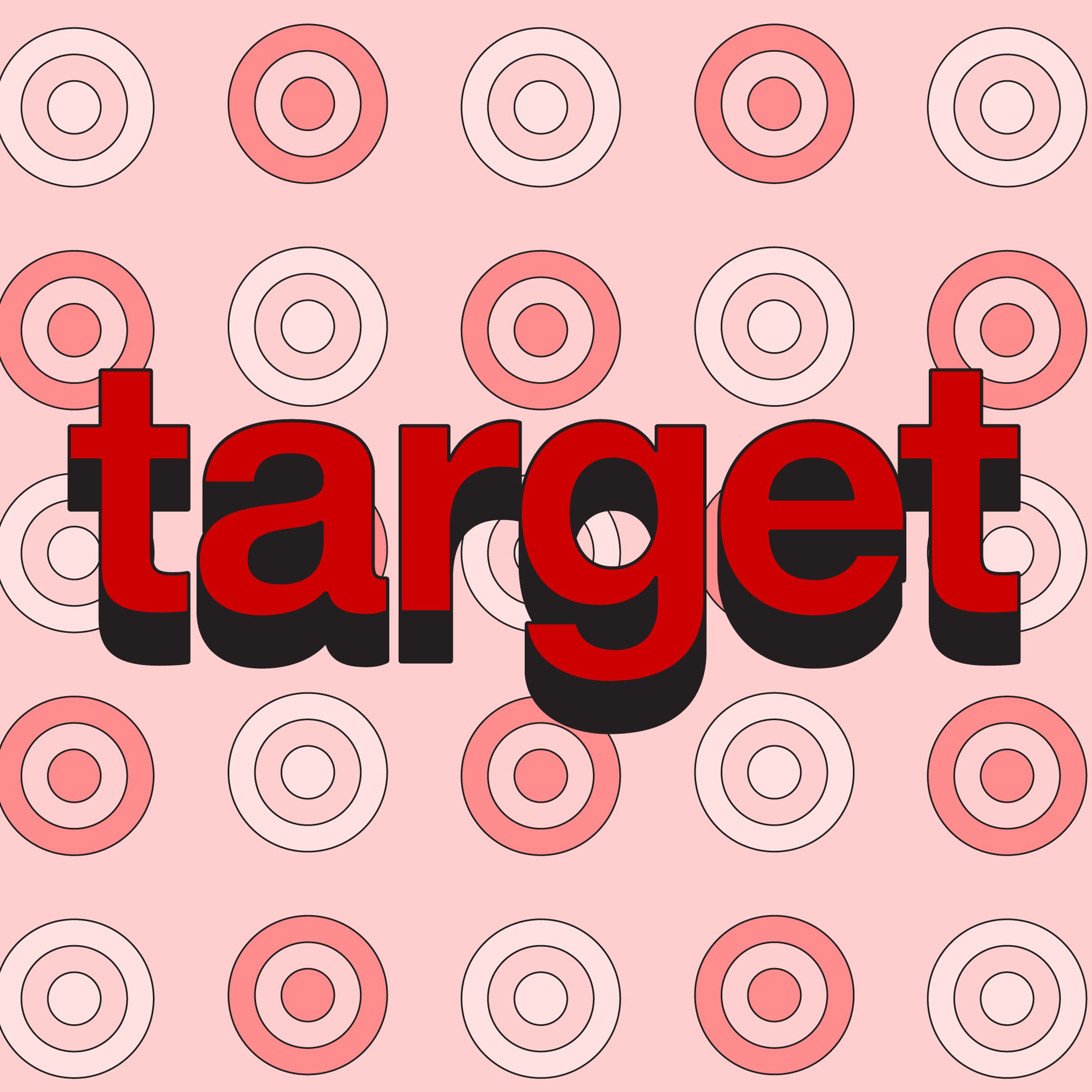 The Target logo over a repeating pink and white bullseye illustration