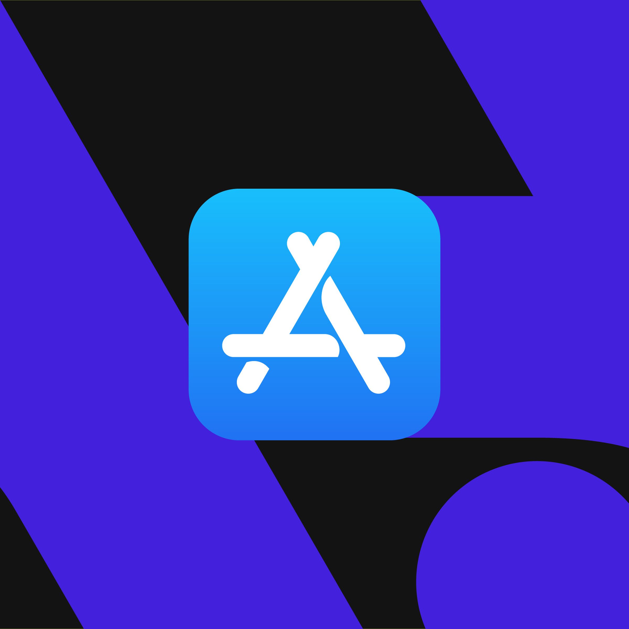 The App Store logo on a black and blue background