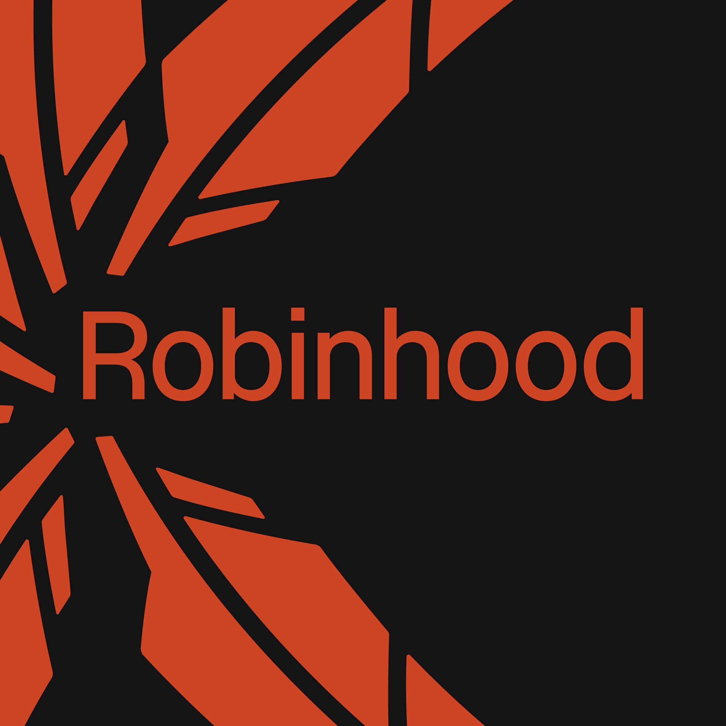 An image showing the Robinhood logo on a red and black background