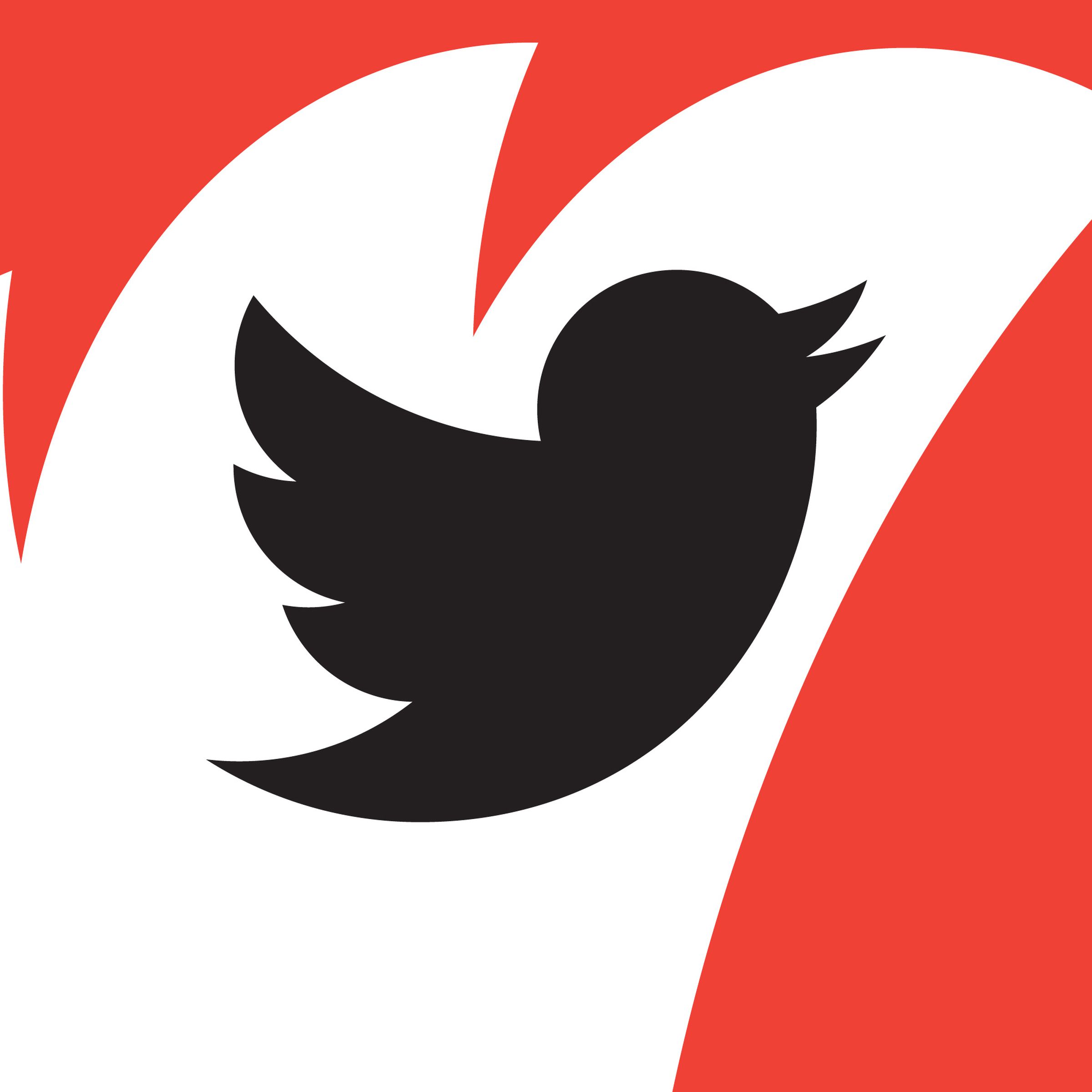 Illustration of a black Twitter bird in front of a red and white background.