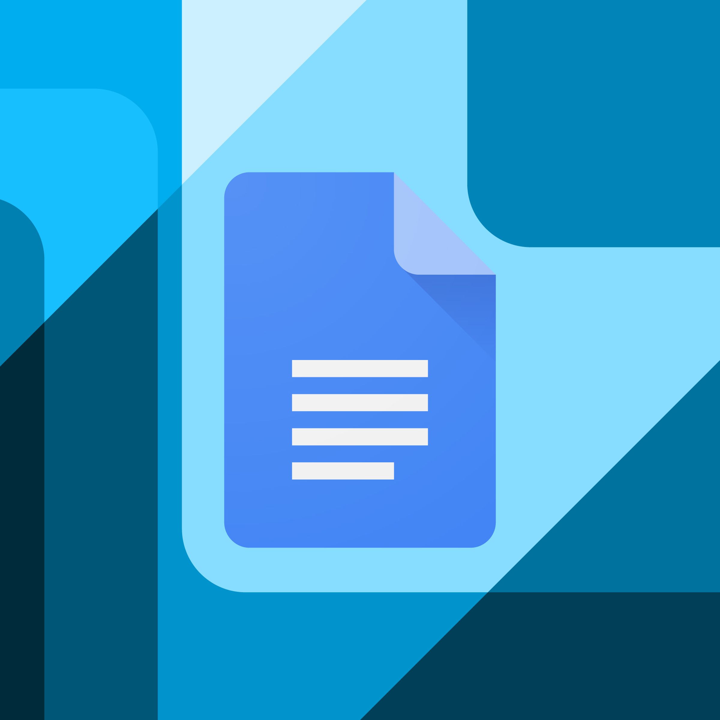 Illustration of the Google Docs logo on a blue background.