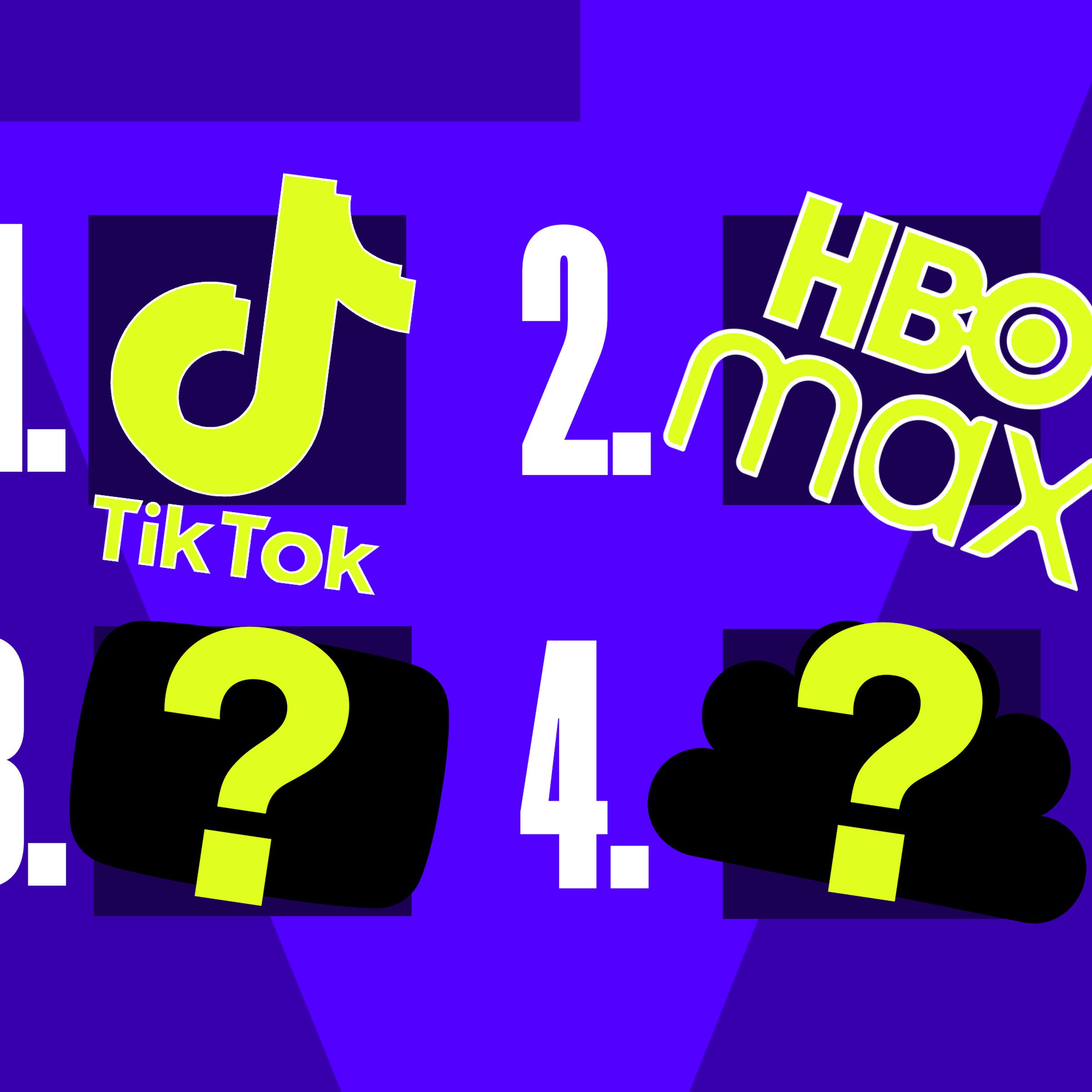 A list of favorite streaming services with TikTok, HBO Max, and two mystery picks.
