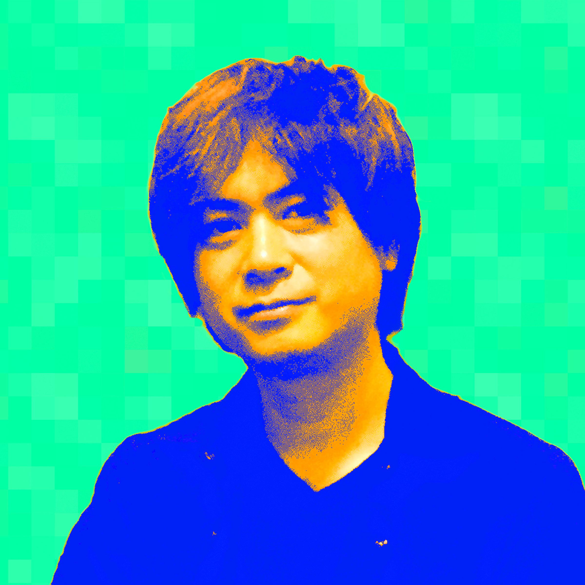 An illustrated photo of Yuzo Koshiro.