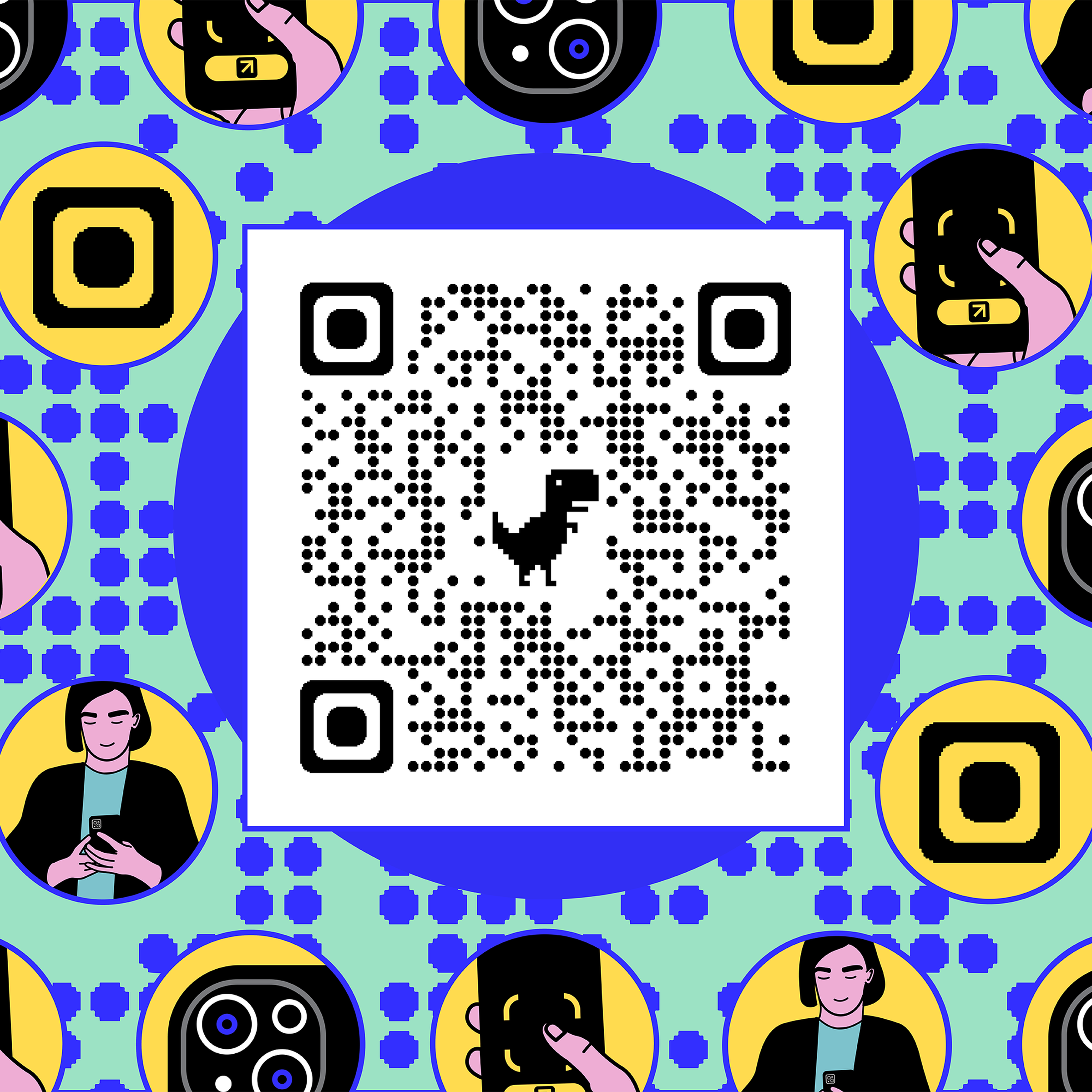 QR code against illustrated background