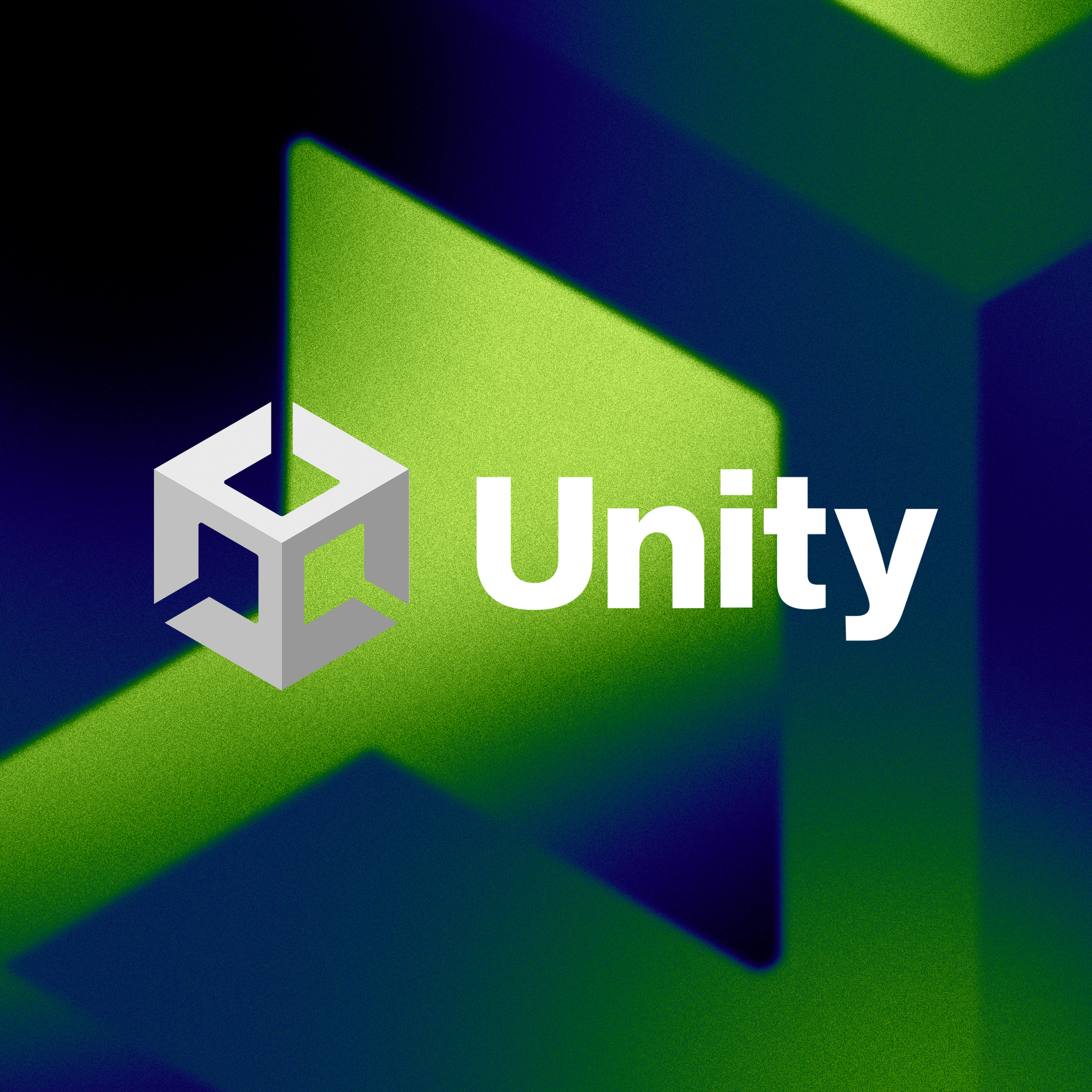 Illustration of the Unity logo with the logo blurred in the background.