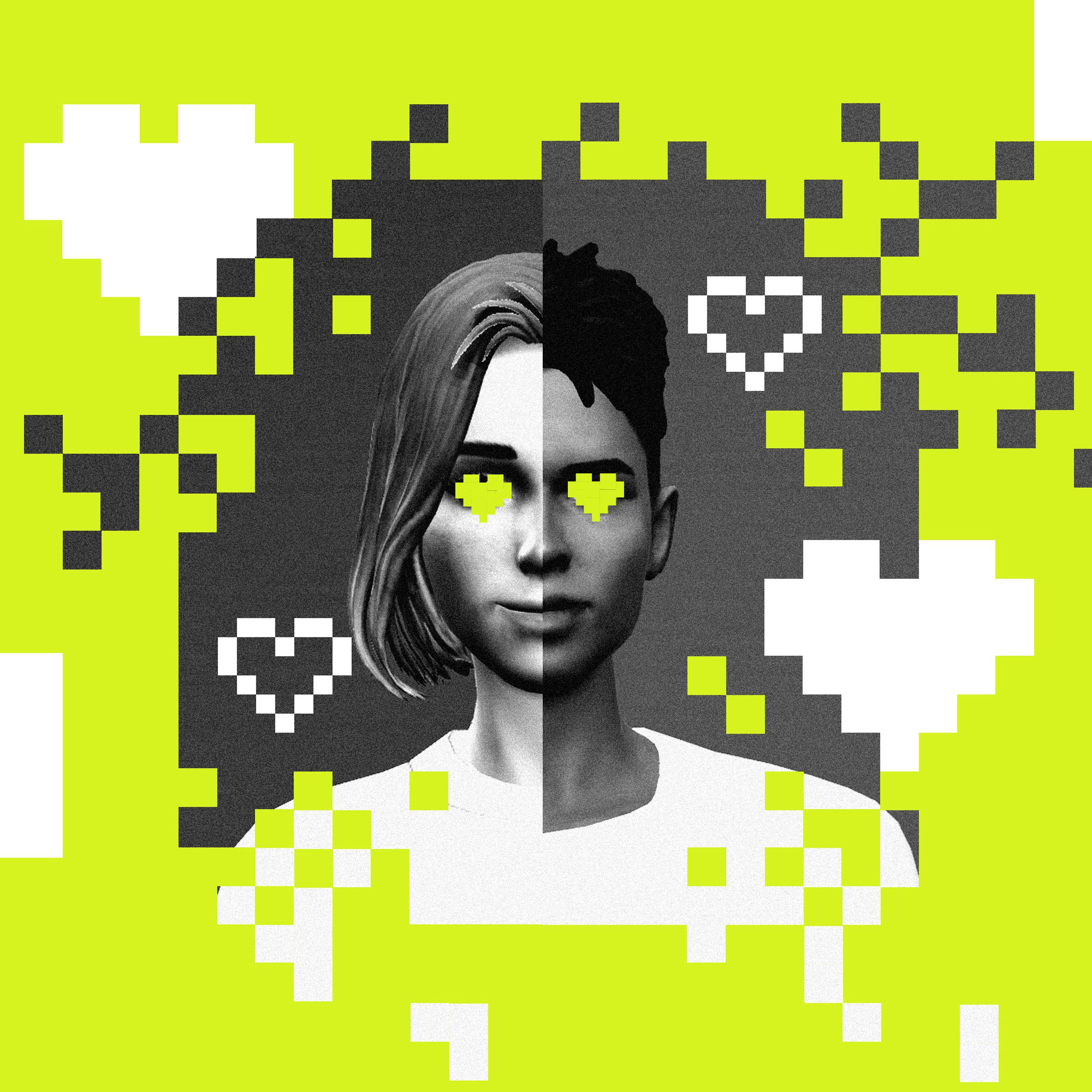 A stylized image of avatars from the AI chatbot company Replika.