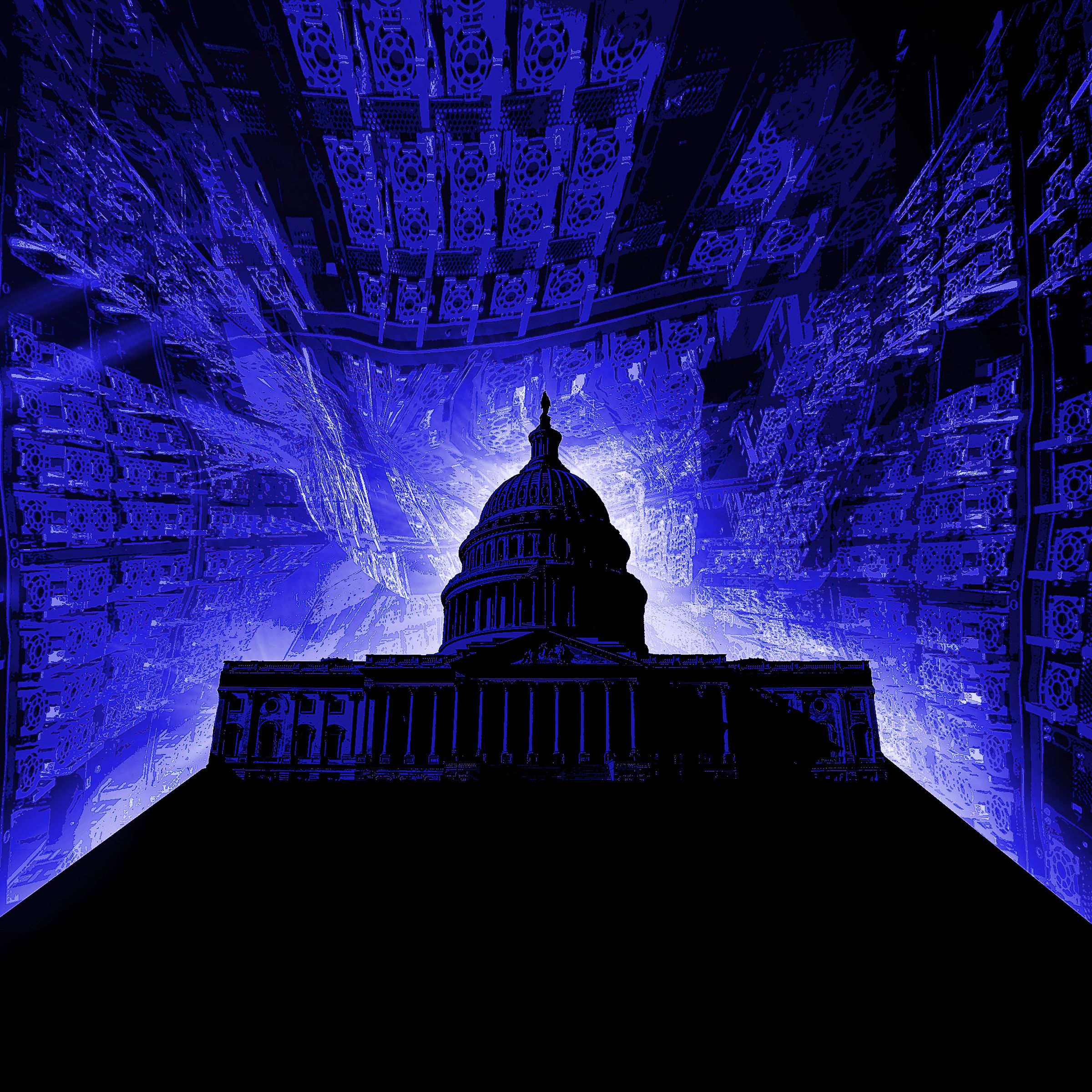 Illustration of the Capitol building with a blue filter.